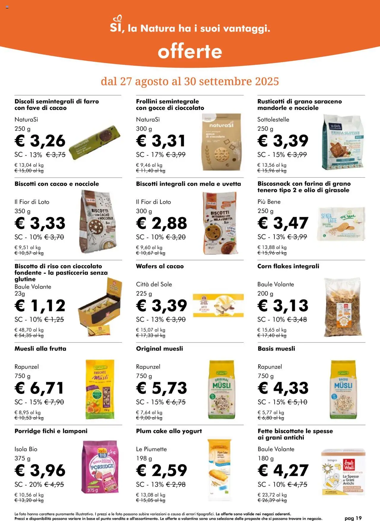 Volantino Natura Sì del 27.08.2025 | Pagina: 19 | Prodotti: Yogurt, Lamponi, Cacao, Fette biscottate