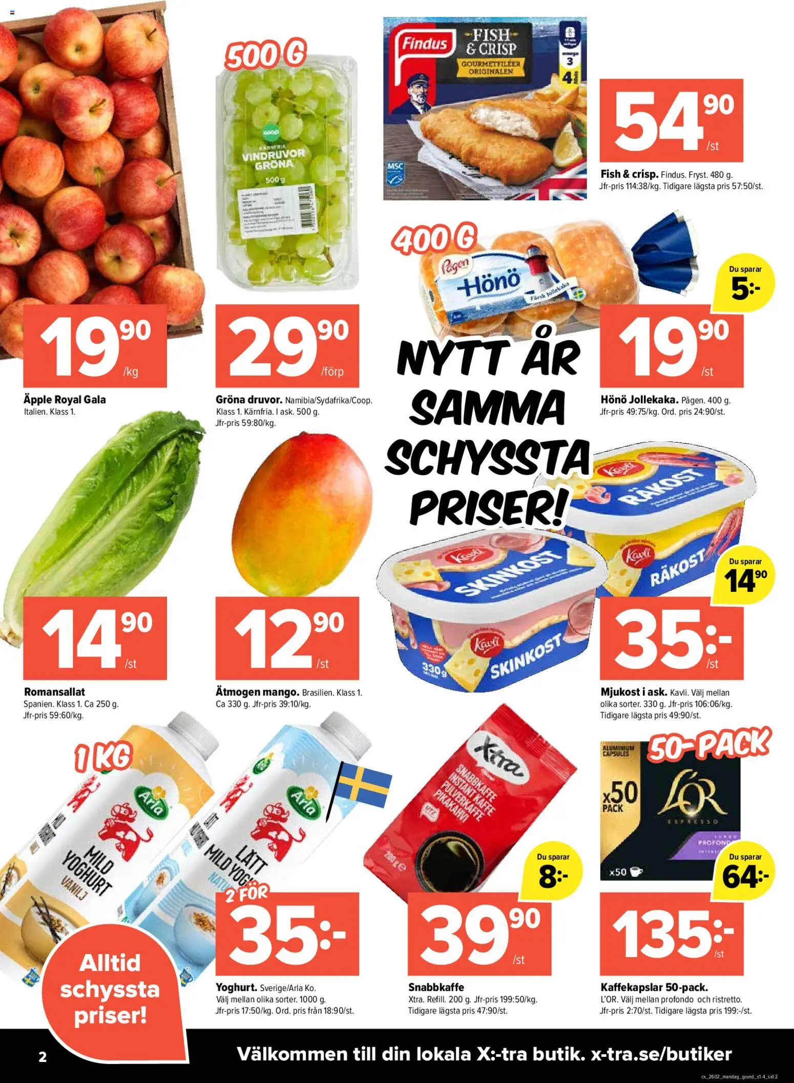 Coop X:-TRA reklamblad aktuell från 05.01.2026 | Sida: 2 | Produkter: Räkost, Kaffekapslar, Yoghurt, Mjukost