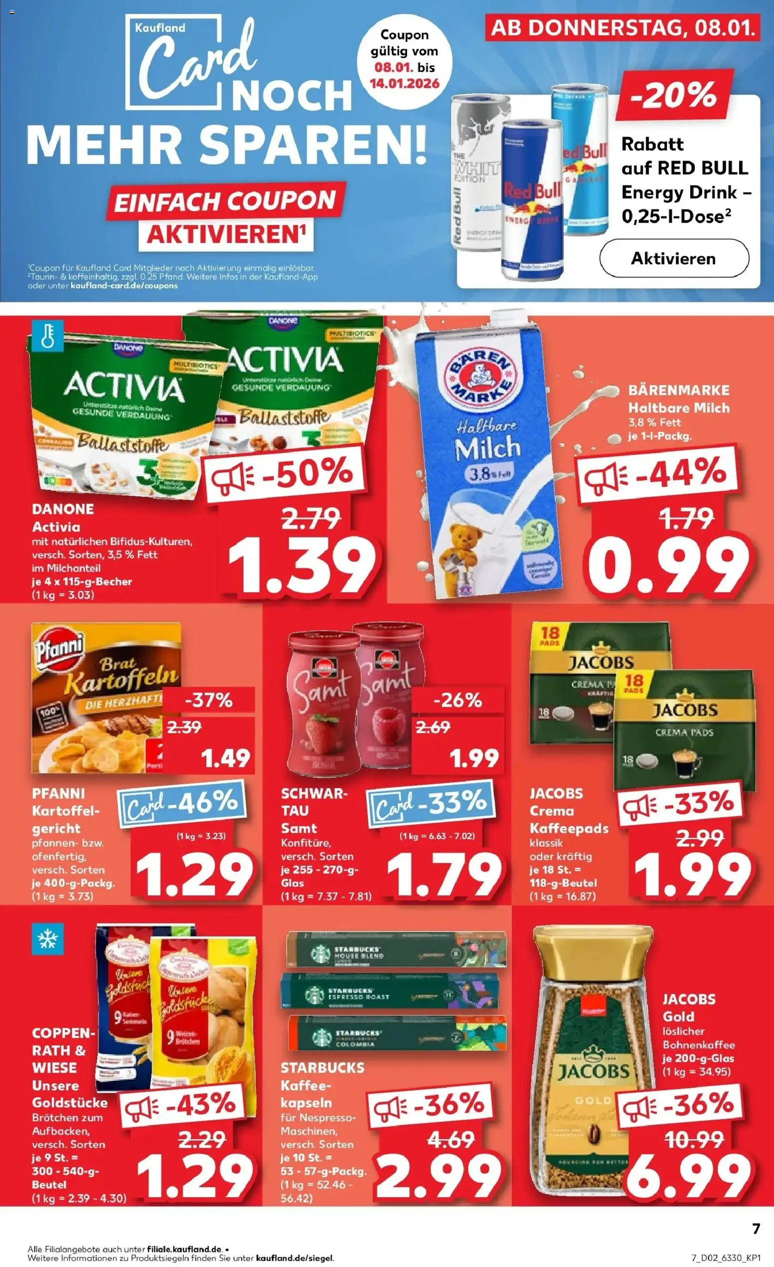Kaufland prospekt Hamburg	 – gültig ab 08.01.2026 | Seite: 7 | Produkte: Red bull, Danone activia, Kaffee, Haltbare milch