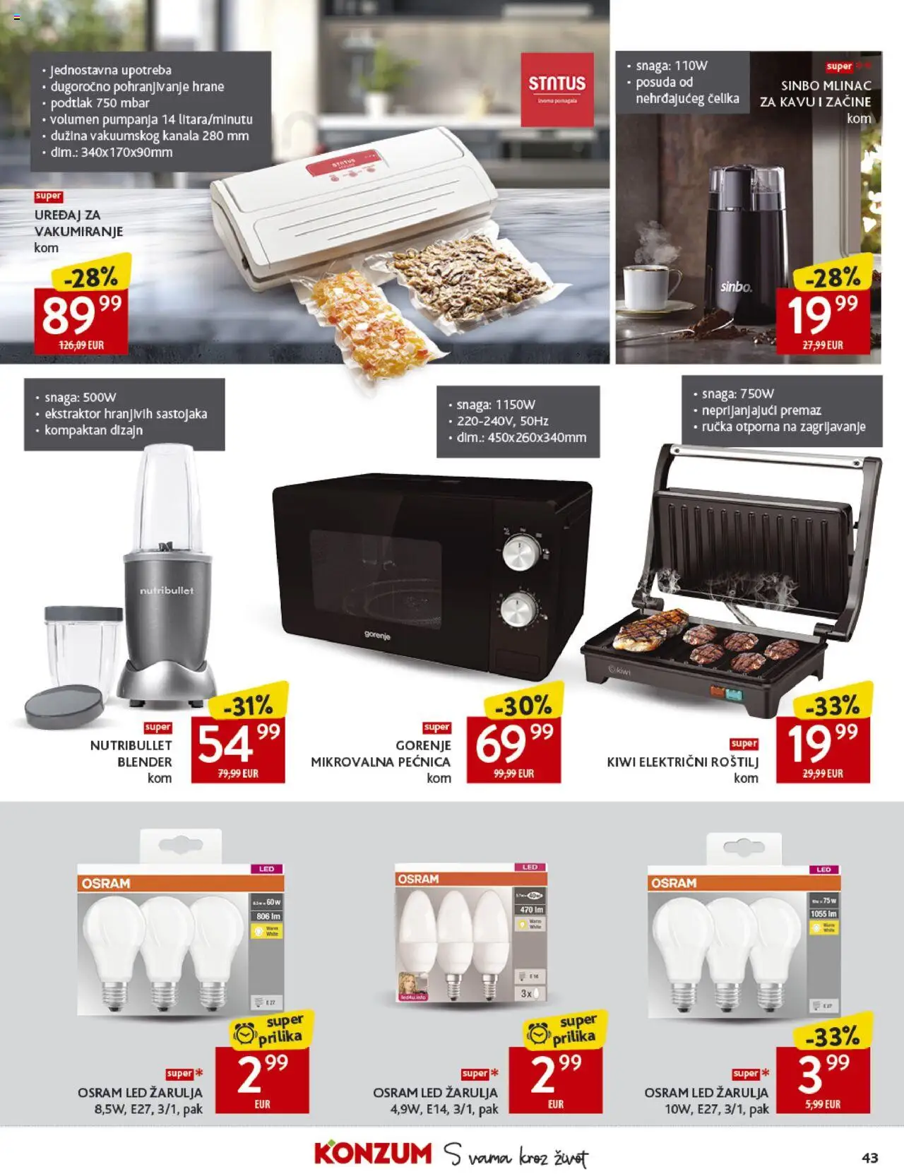 Konzum katalog | vrijedi od 10.09.2025 | Stranica: 43 | Proizvodi: Mlinac za kavu, Blender, Pećnica, Mikrovalna pećnica