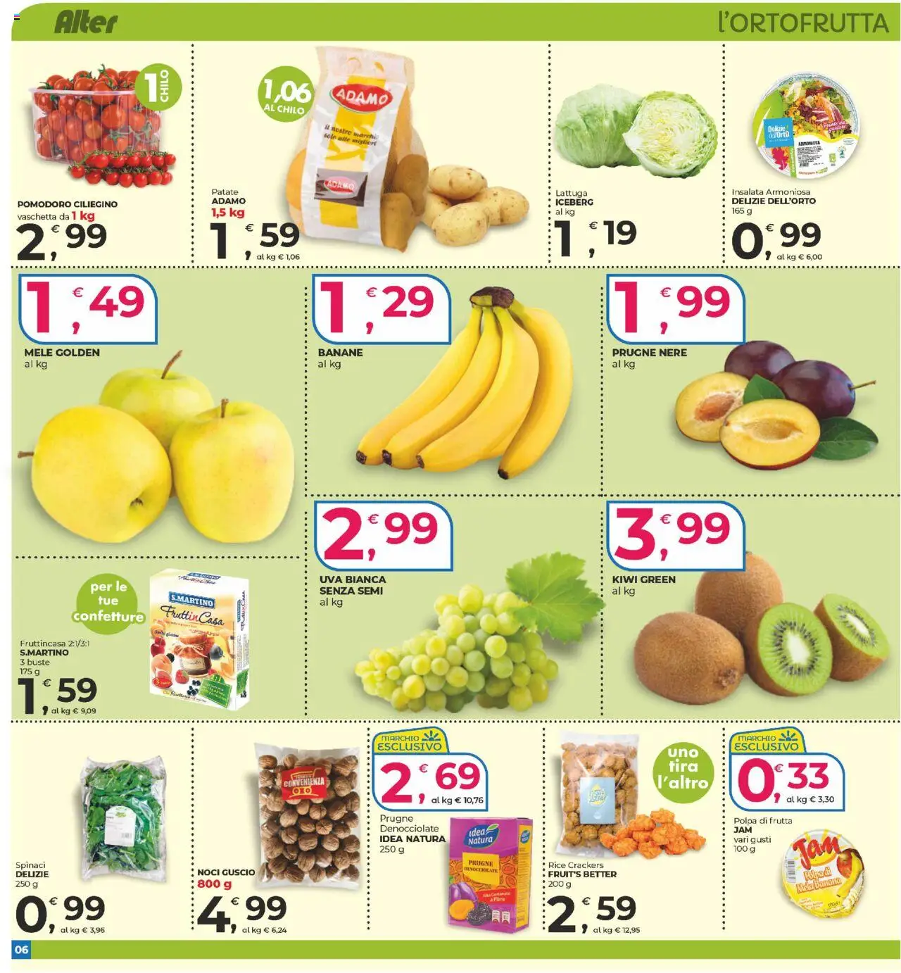 Volantino Alter Discount del 18.09.2025 | Pagina: 6 | Prodotti: Kiwi, Patate, Crackers, Uva