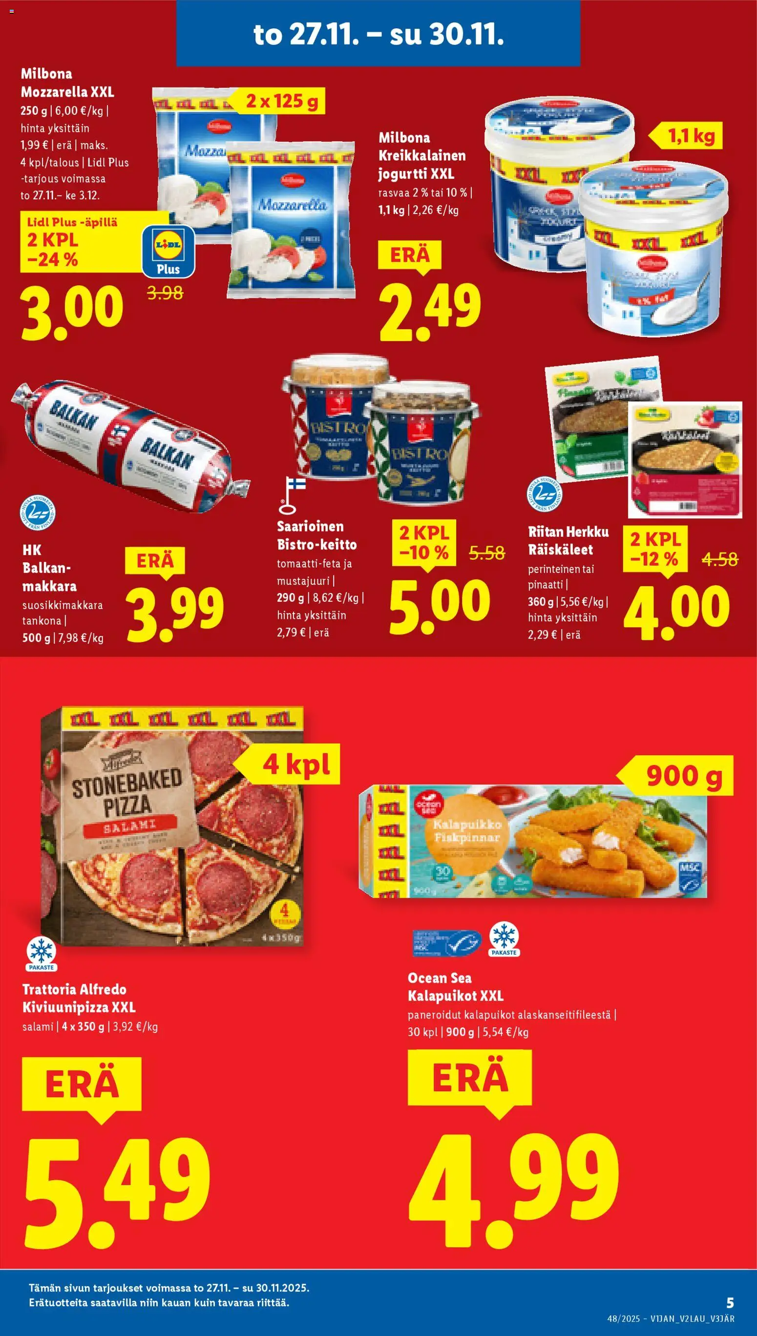 Lidl tarjoukset - Helsinki – voimassa 27.11.2025 alkaen | Sivu: 5 | Tuotteet: Makkara, Kalapuikot, Jogurtti, Salami