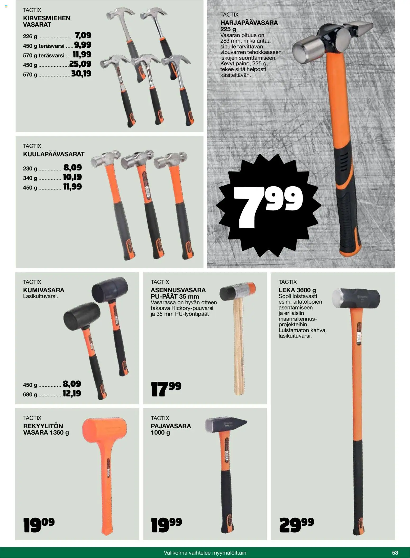 Tokmanni - 2025 Työkalukuvasto – voimassa 01.11.2025 alkaen | Sivu: 53 | Tuotteet: Vasara