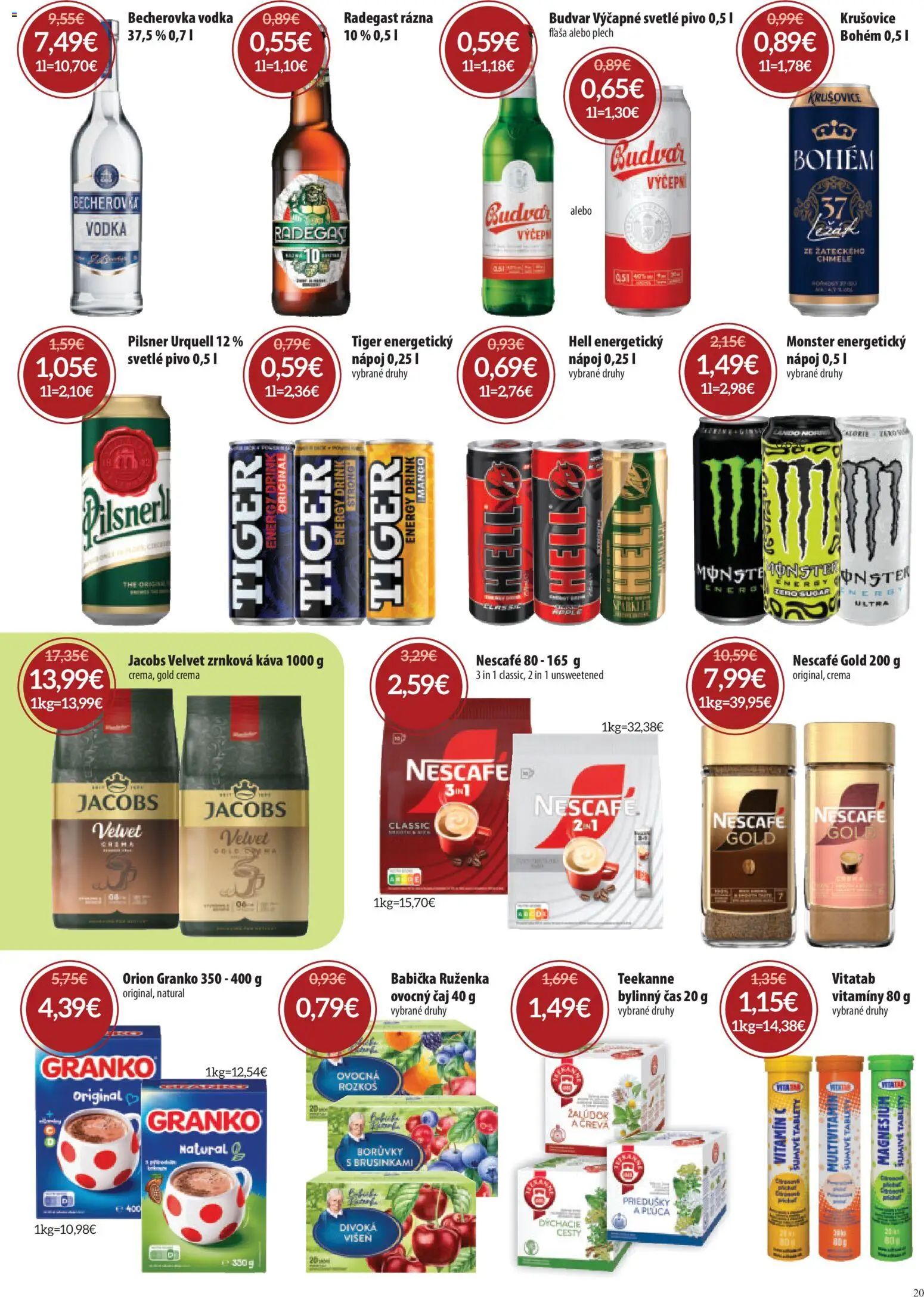 Nové Nitrazdroj akcie – leták je platný od 05.02.2026 | Strana: 20 | Produkty: Káva, Radegast, Nescafé Gold, Zrnková káva