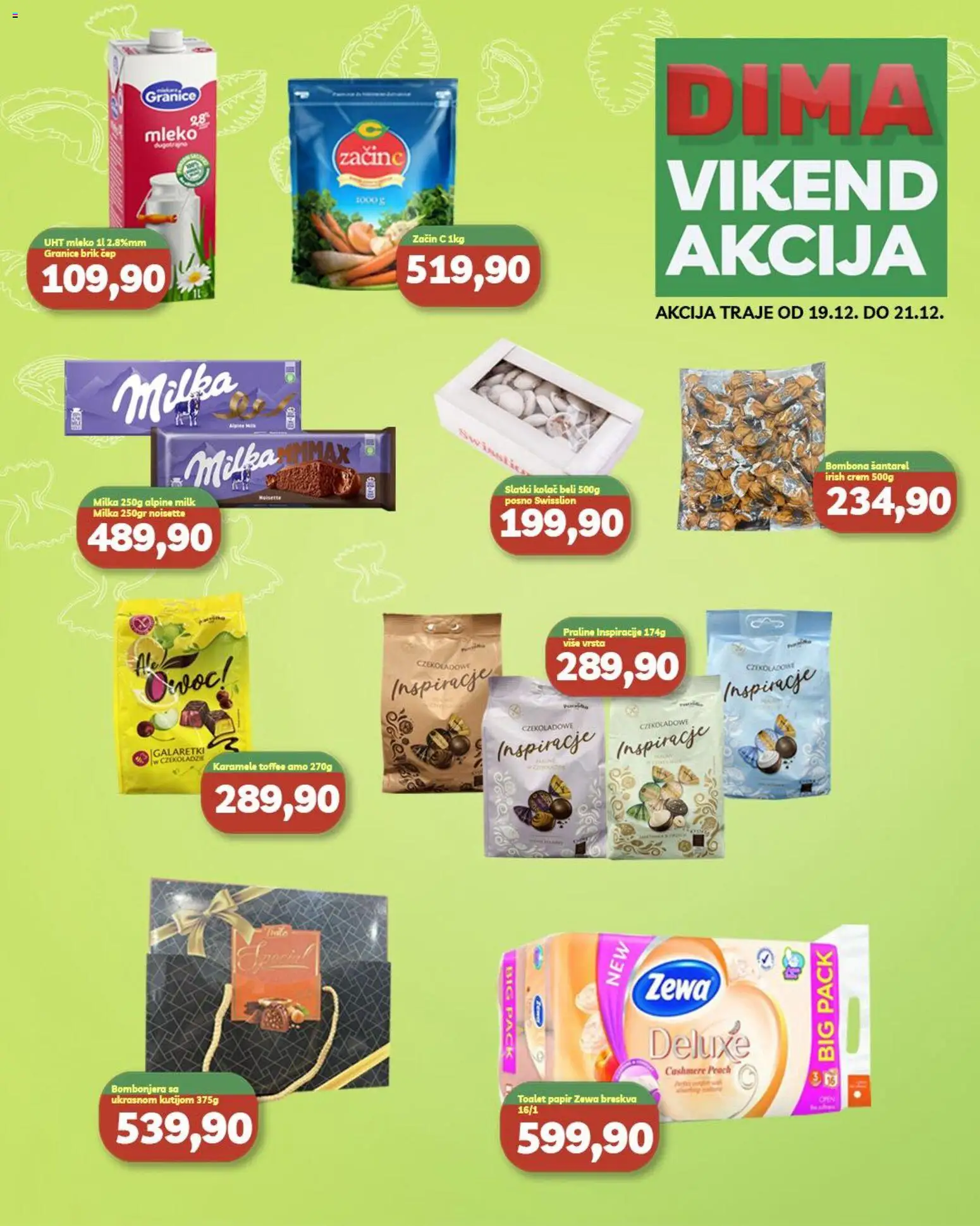 VP Dima katalog - važi od 19.12.2025 | Strana: 1 | Proizvode: Milka, Kolač, Praline, Mleko