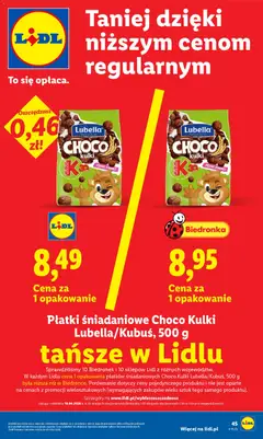 Pogląd oferty "Płatki śniadaniowe Choco Kulki Lubella/Kubuś, 500 g, Płatki śniadaniowe Choco Kulki Lubella/Kubuś, 500 g" - ważna od 29.04.2026 | Strona: 45