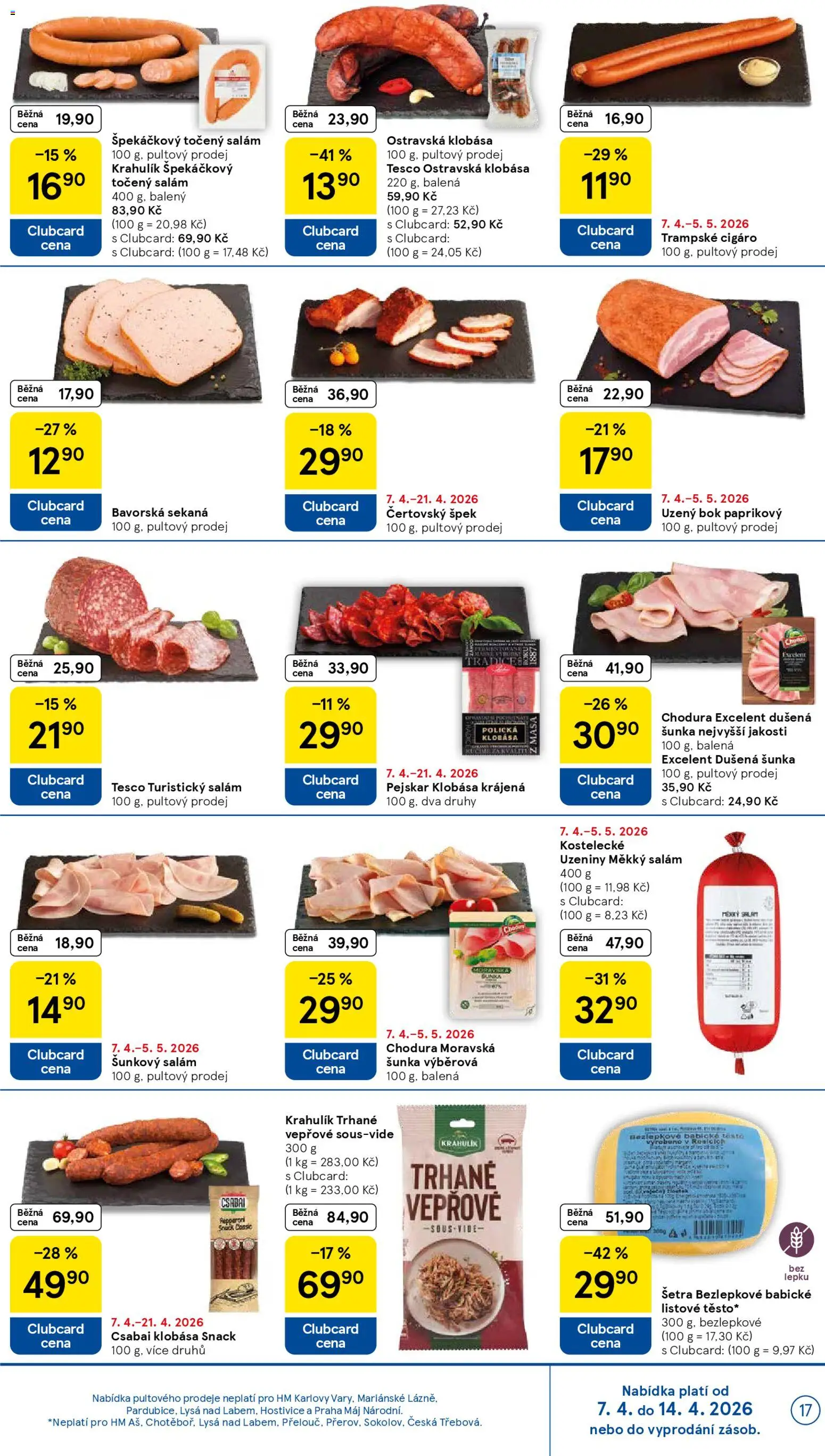 Tesco leták - Hypermarket od 07.04.2026 | Strana: 17 | Produkty: Šunka, Klobása, Točený salám, Šunkový salám
