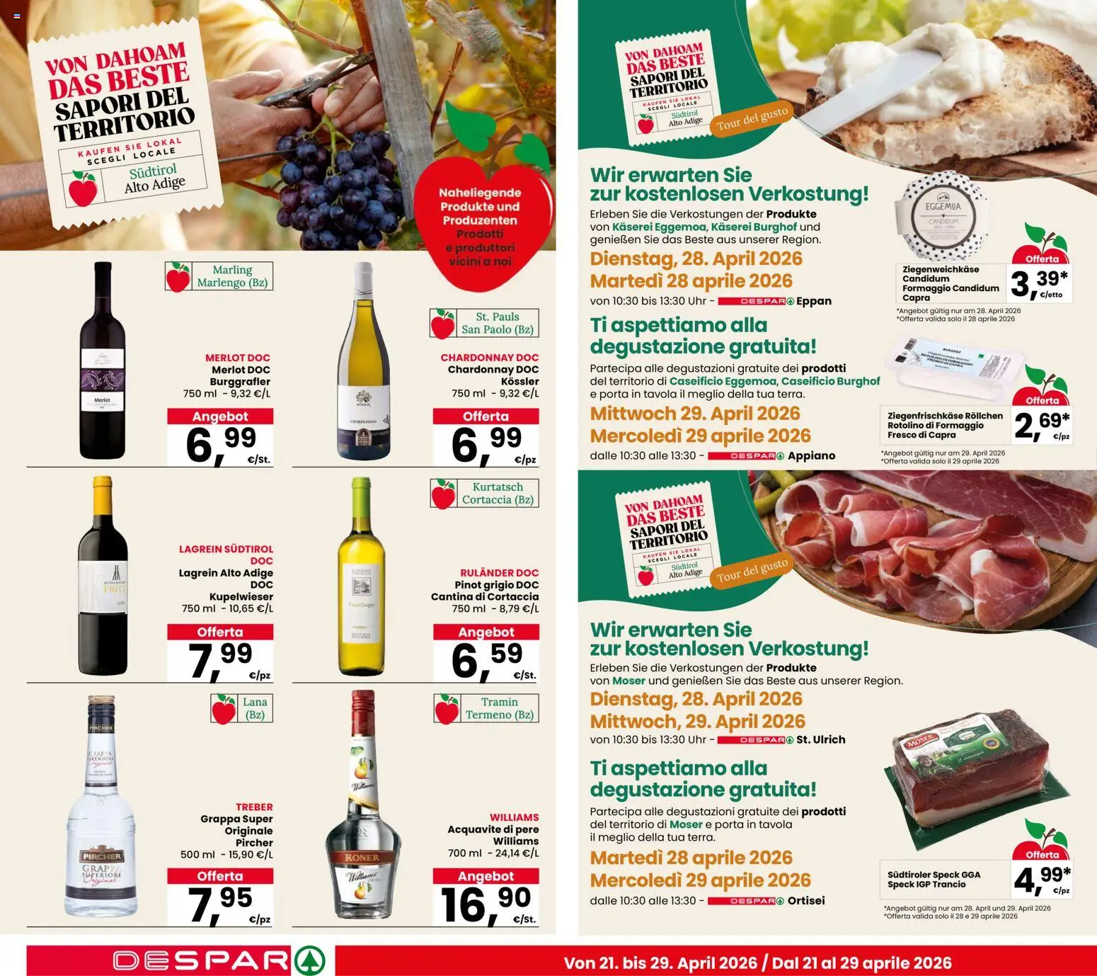 Volantino Despar del 21.04.2026 | Pagina: 2 | Prodotti: Speck, Formaggio, Grappa
