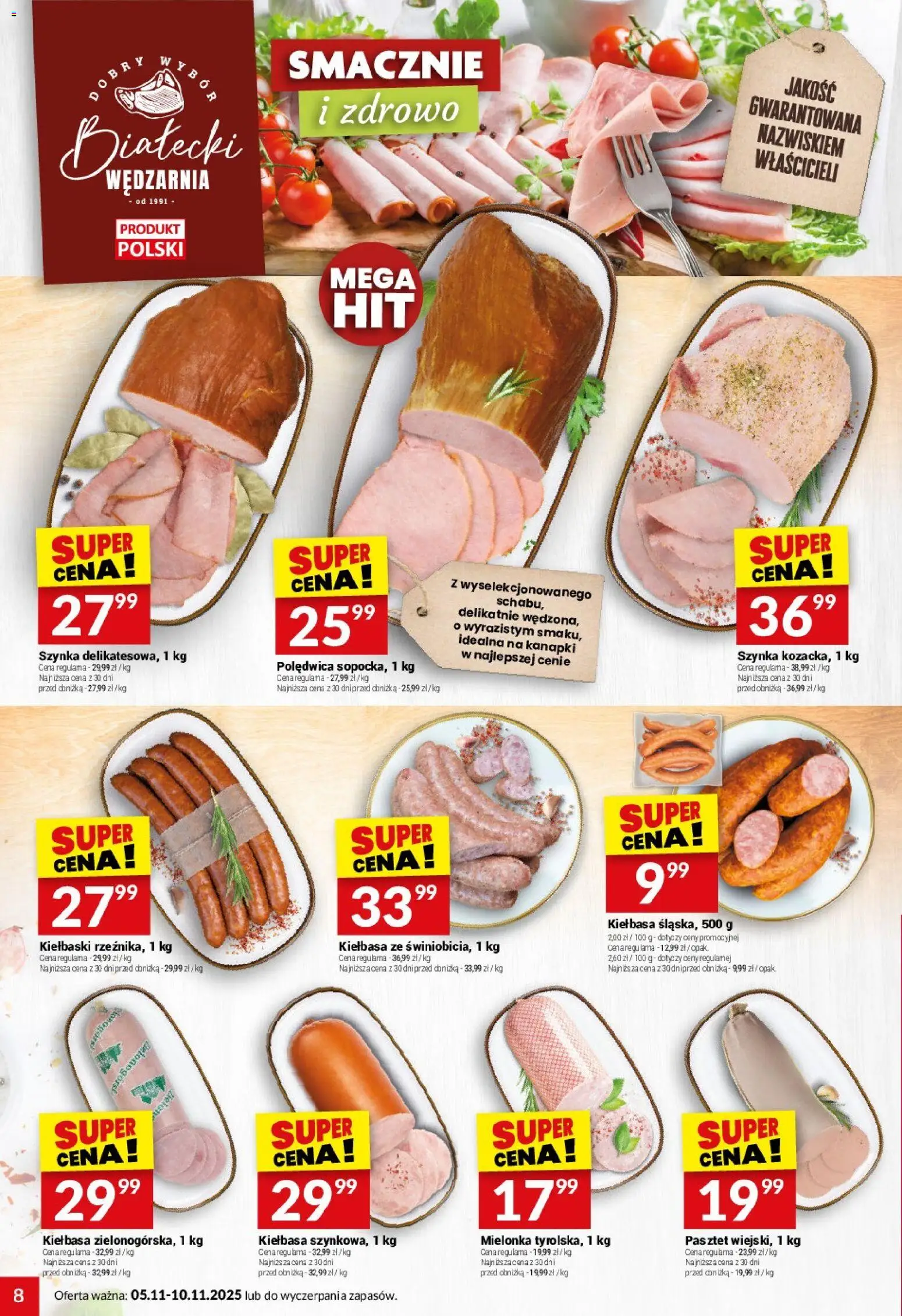 Twój Market Gazetka od 05.11.2025 | Strona: 8 | Produkty: Kiełbasa, Kiełbaski, Szynka