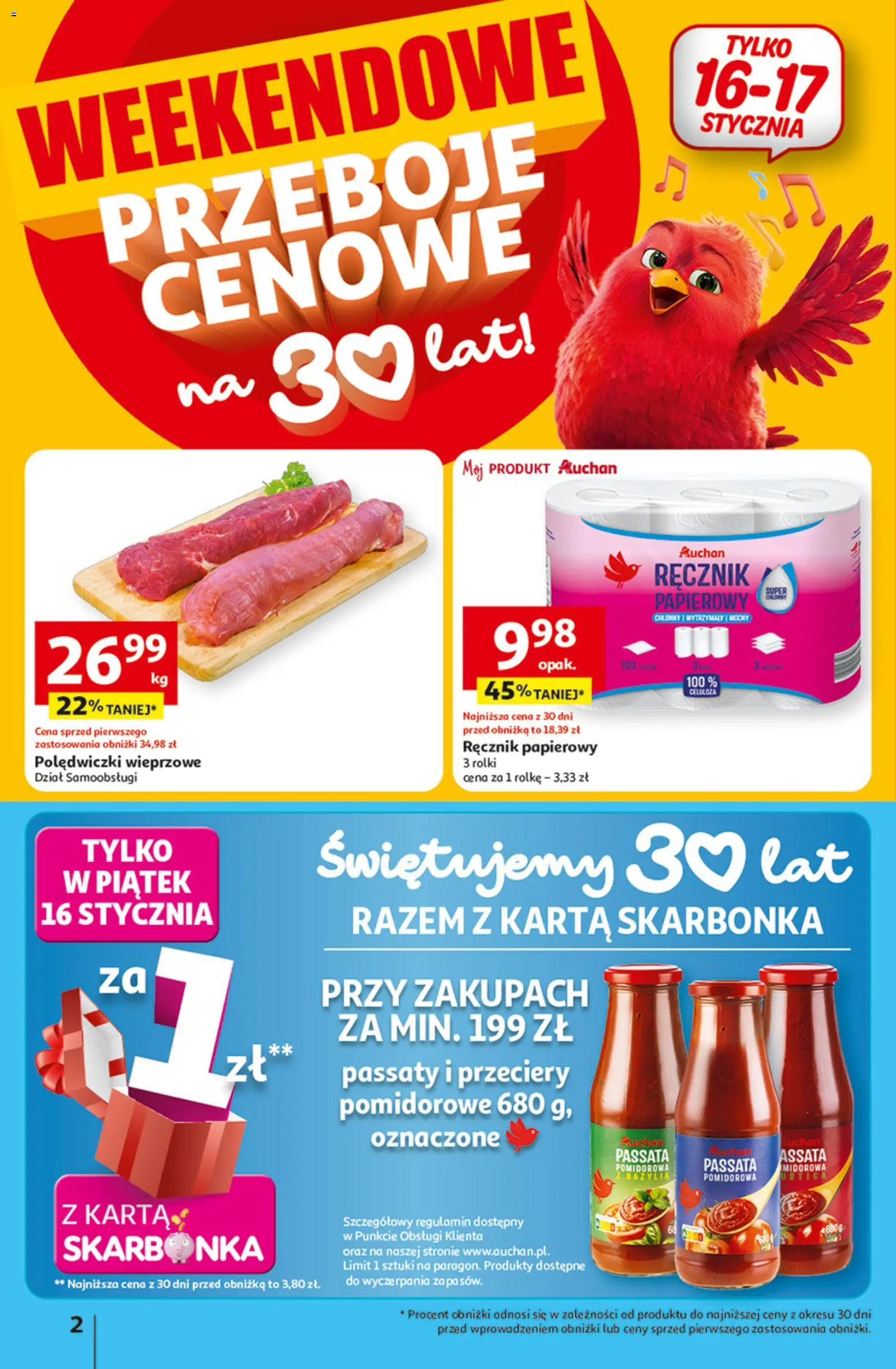 Auchan Gazetka - 30 Lat Hipermarket od 15.01.2026 | Strona: 2 | Produkty: Karta, Rolki, Bazylia, Polędwiczki wieprzowe
