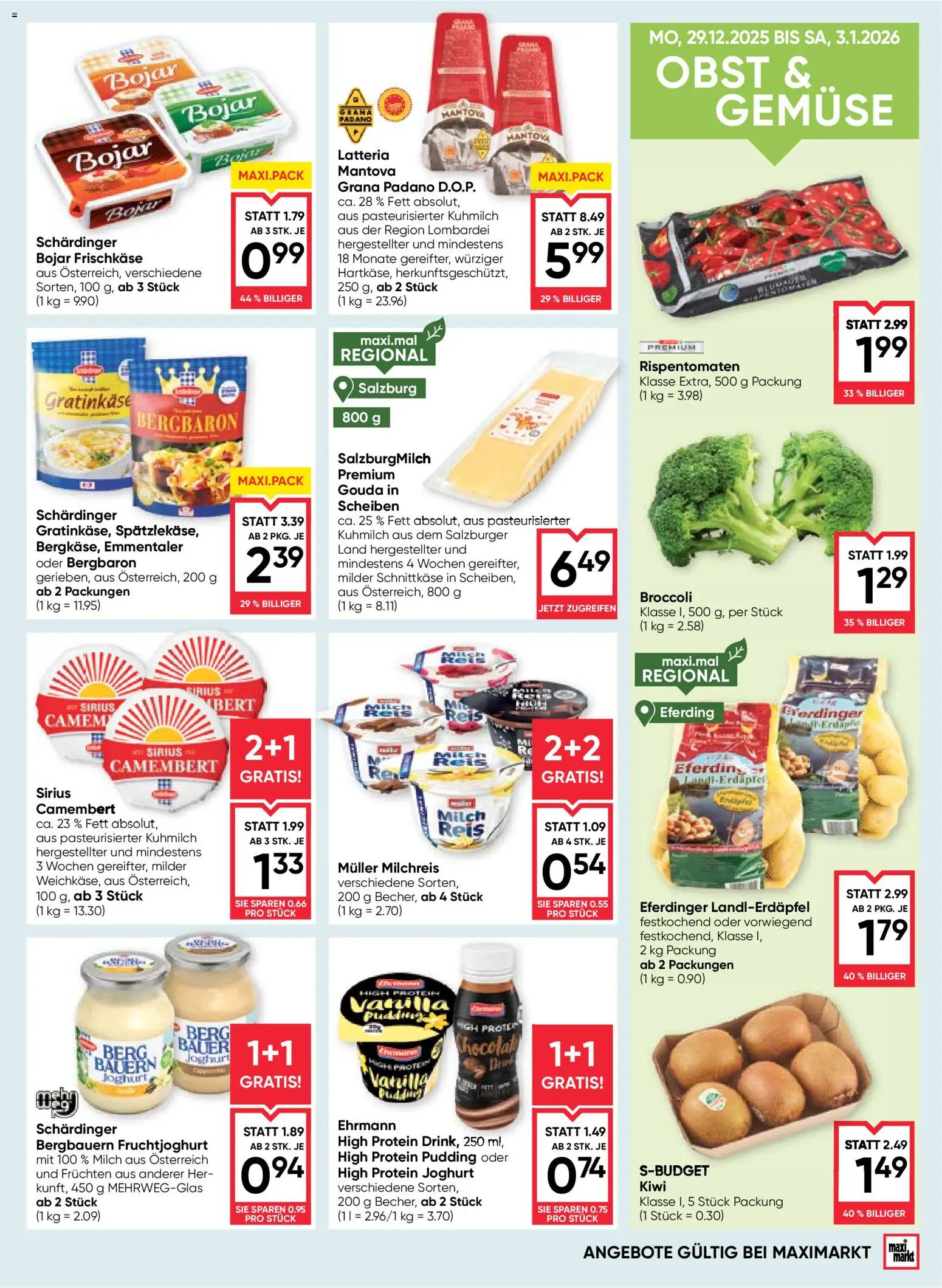 Maximarkt Flugblatt gültig ab 02.01.2026 | Seite: 11 | Produkte: Gemüse, Obst, Milch, Joghurt