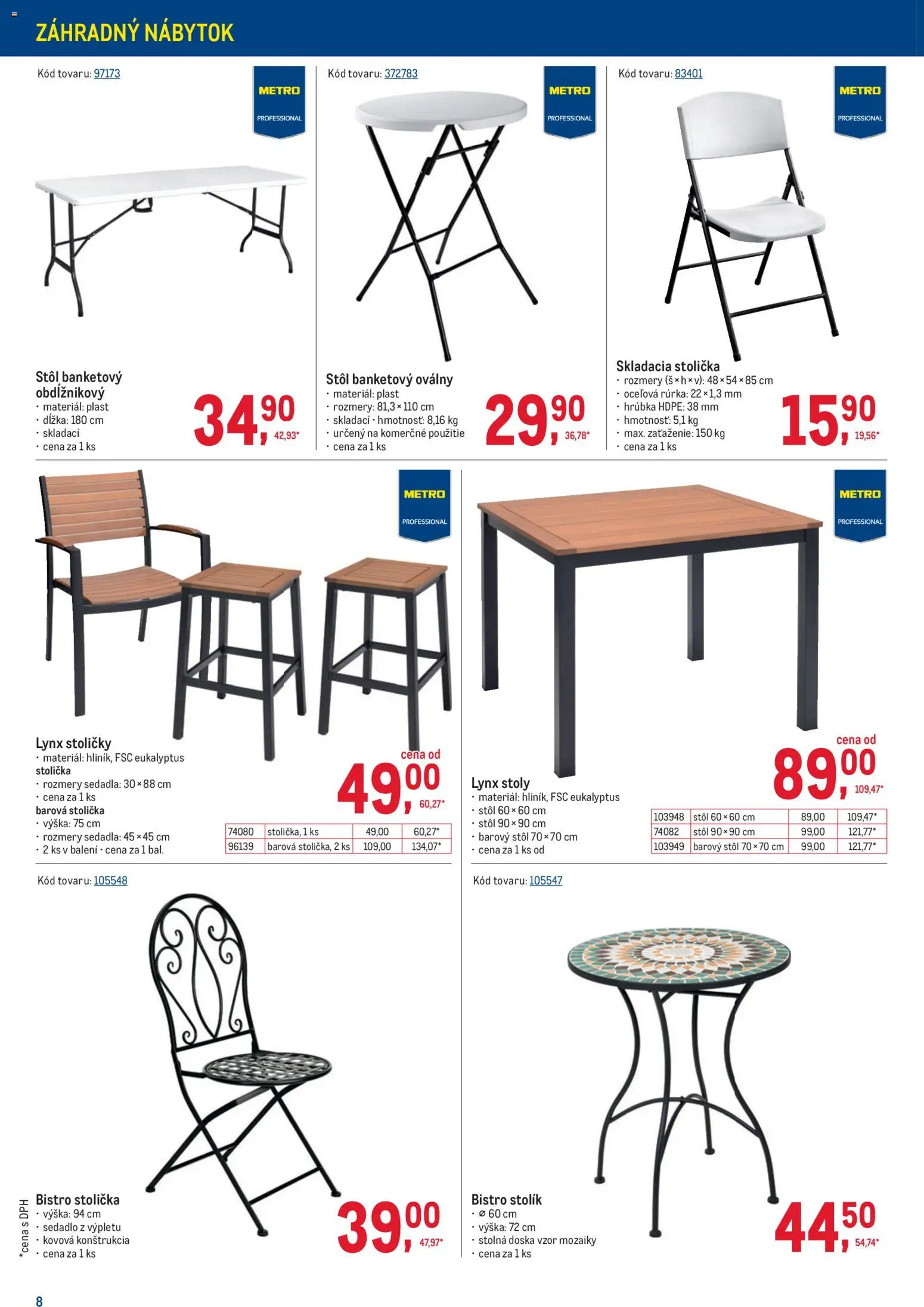 Nové Metro akcie – leták je platný od 11.03.2026 | Strana: 8 | Produkty: Nábytok, Barová stolička, Stoličky, Stôl