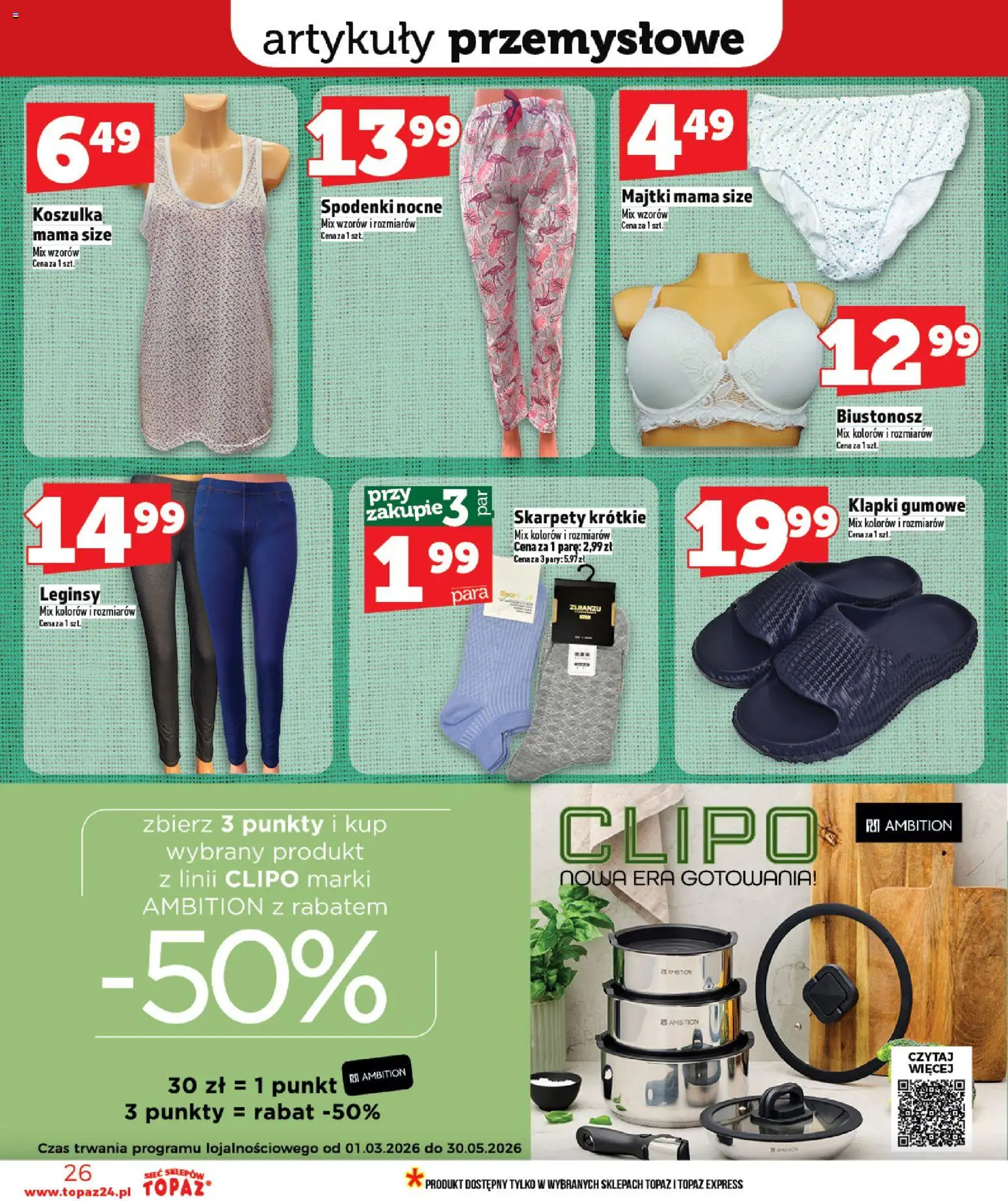 Topaz gazetka - MAZ od 09.04.2026 | Strona: 26 | Produkty: Spodenki, Skarpety, Klapki, Artykuły przemysłowe