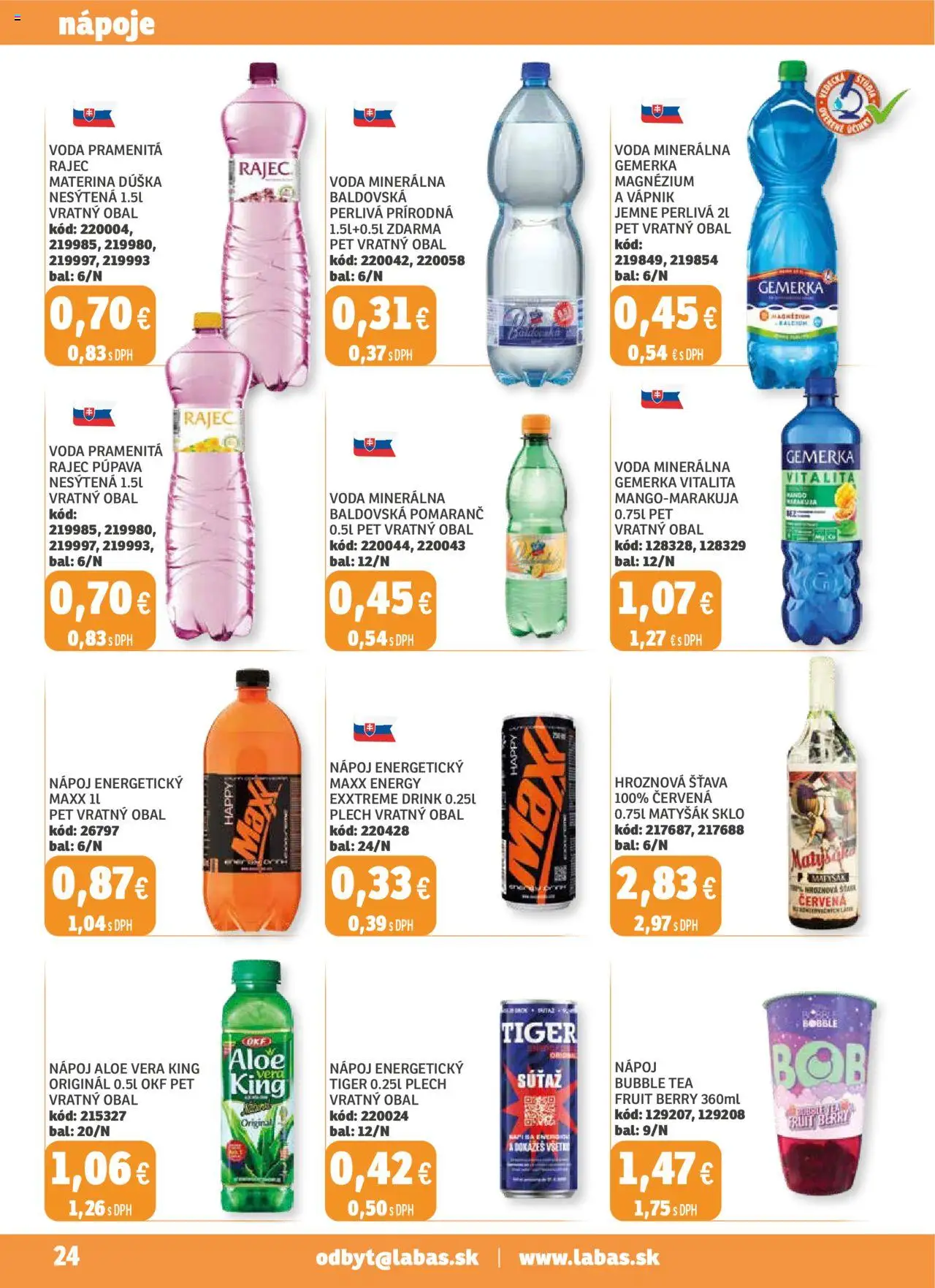 Nové Labaš akcie – leták je platný od 17.10.2025 | Strana: 24 | Produkty: Rajec, Gemerka, Baldovská, Energetický nápoj