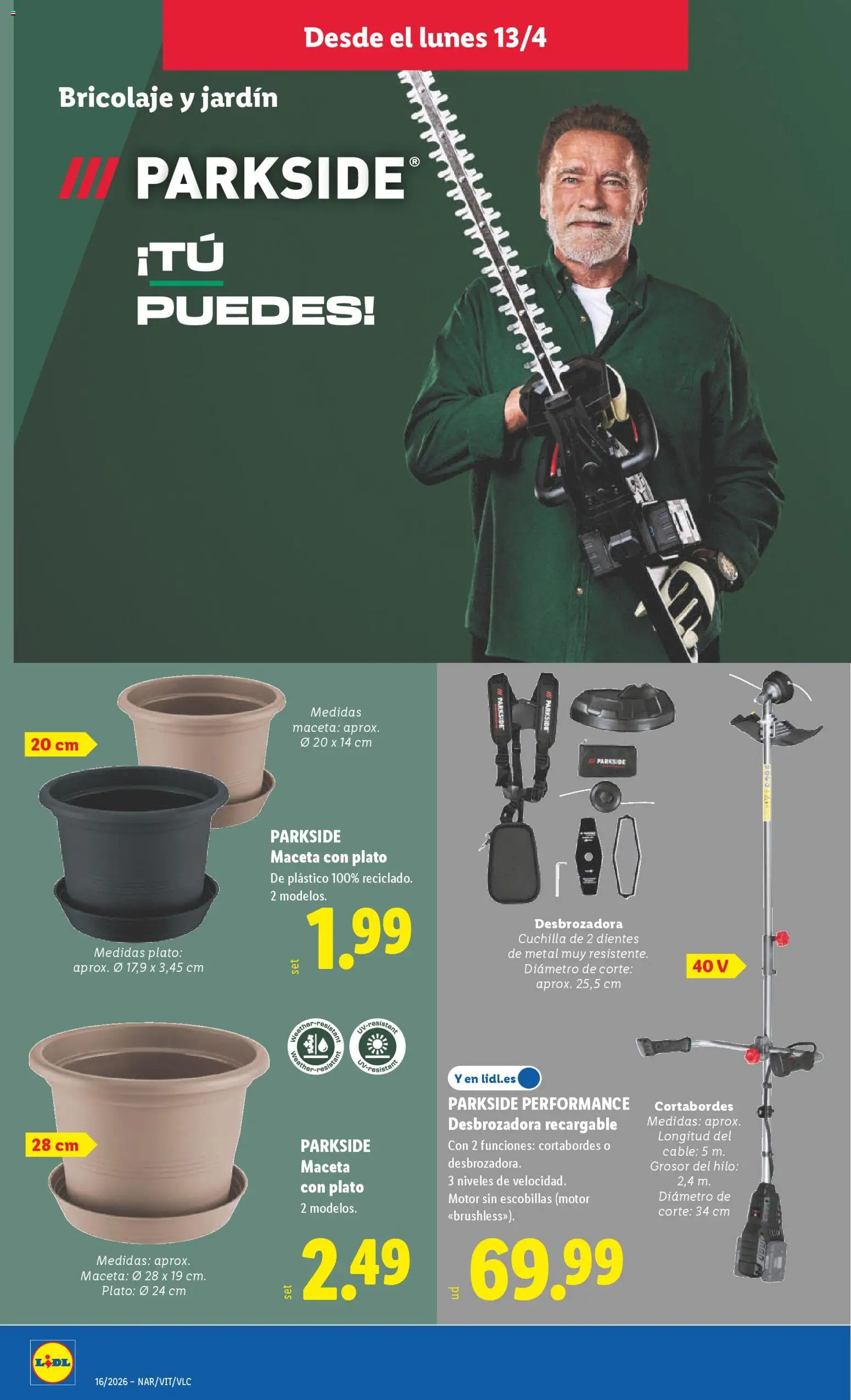 Lidl folleto de bazar │ válido desde el 13.04.2026 | Página: 14 | Productos: Desbrozadora, Cable, Maceta