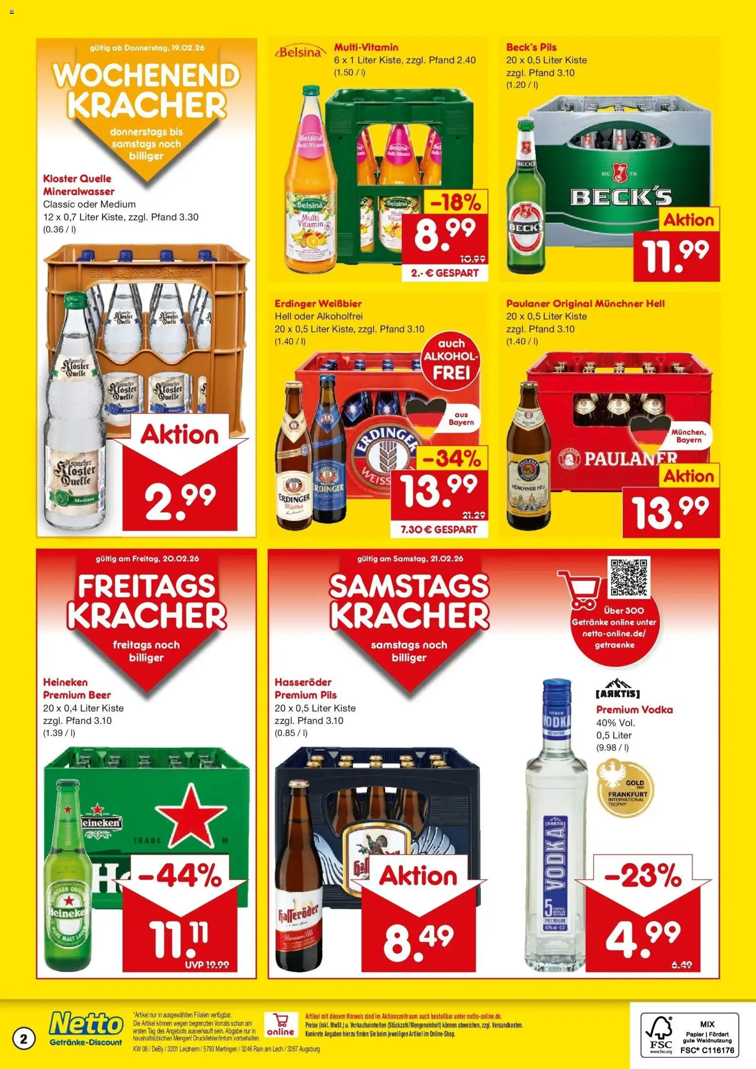 Netto Marken-Discount prospekt Leipheim	 – gültig ab 16.02.2026 | Seite: 2 | Produkte: Erdinger, Pils, Mineralwasser, Hasseröder