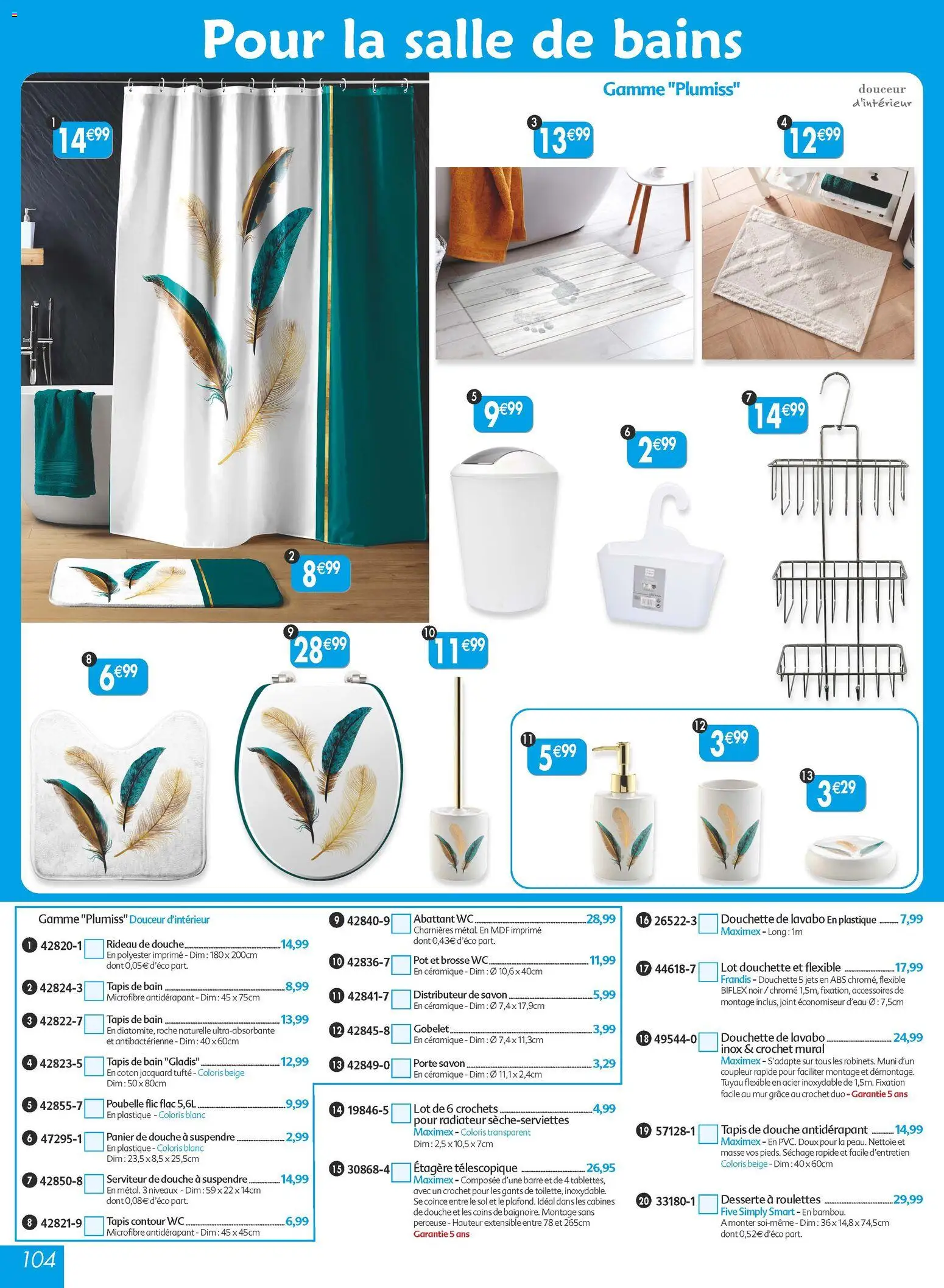 {H1} | Page: 104 | Produits: Tapis de bain, Brosse, Radiateur, Panier