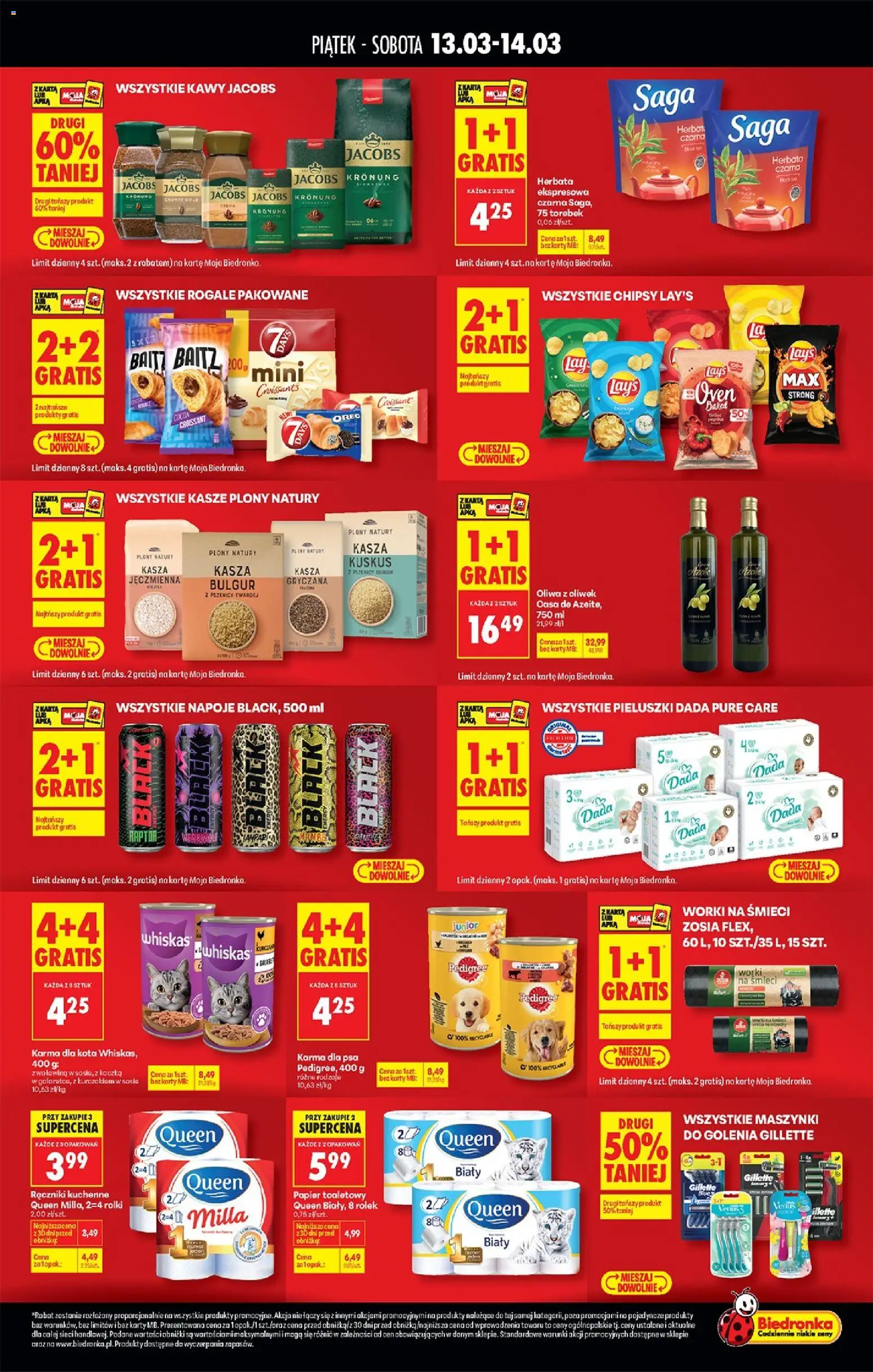 Biedronka gazetka - Tani weekend od 13.03.2026 | Strona: 2 | Produkty: Oliwa z oliwek, Bulgur, Pedigree, Karma dla kota