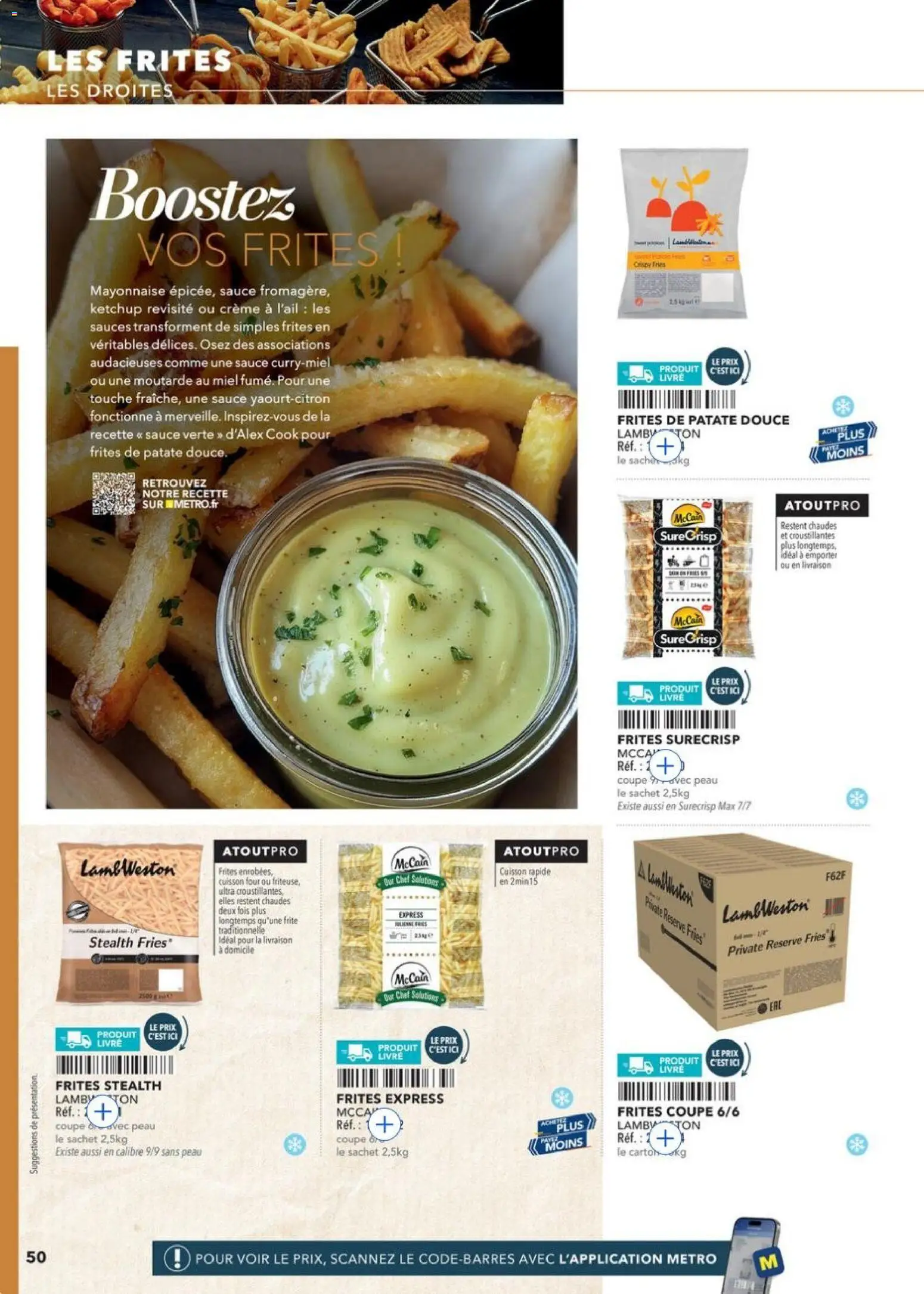 {H1} | Page: 50 | Produits: Patate douce, Frites, Ketchup, Crème