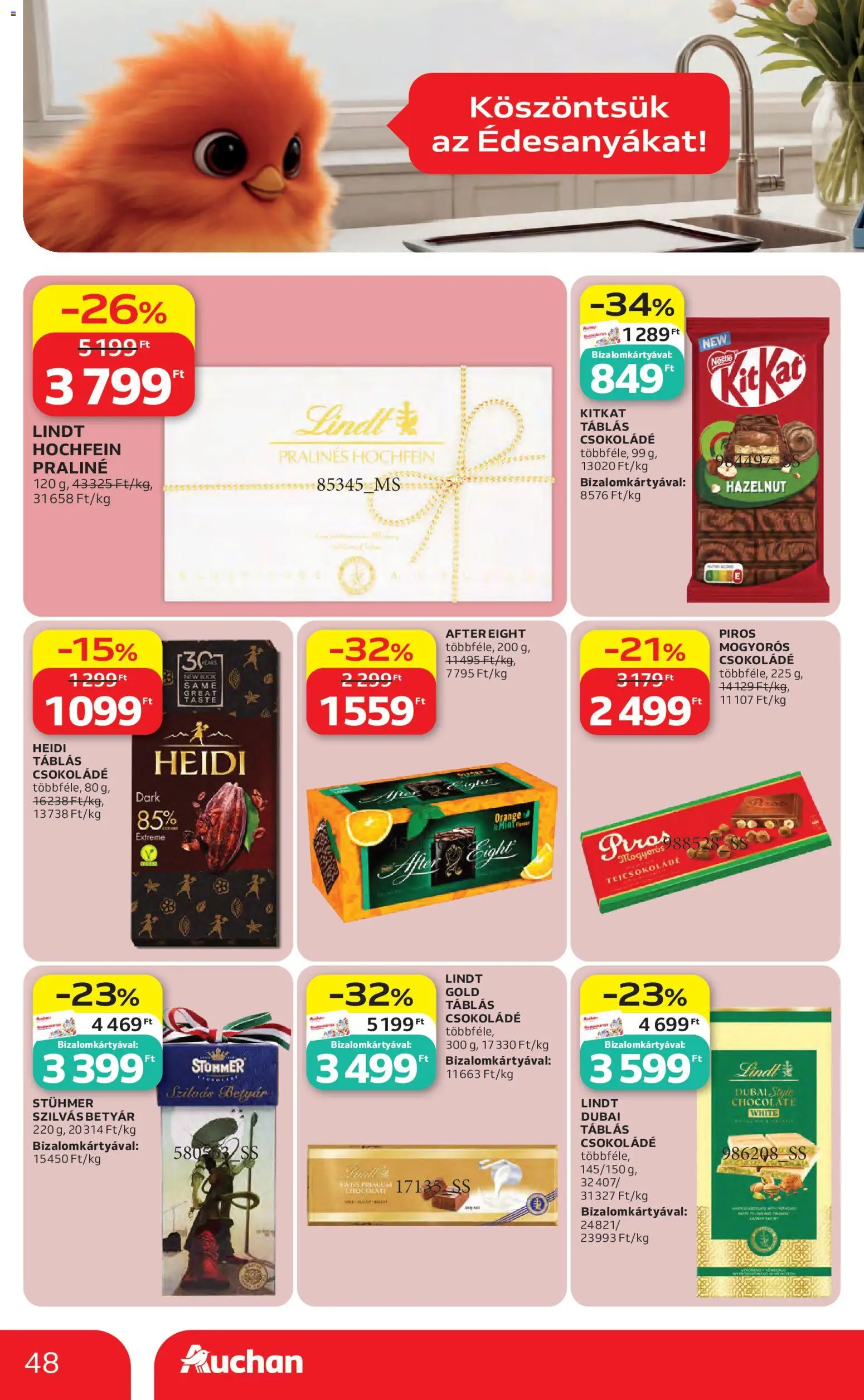 Auchan akciós ujság - amely érvényes a következő dátumtól: 30.04.2026 | Oldal: 48 | Termékek: Praliné, Csokoládé
