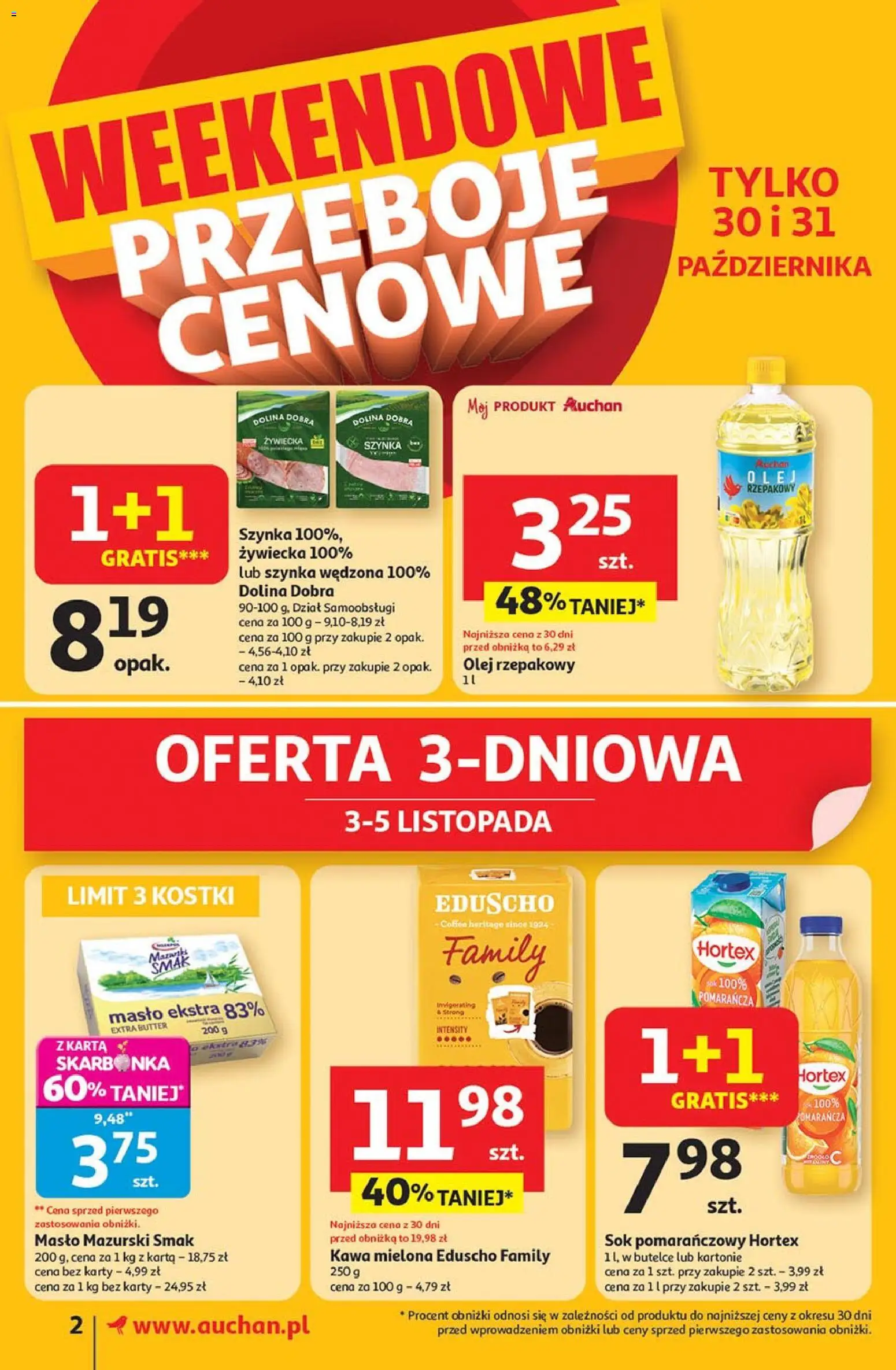 Auchan Gazetka od 30.10.2025 | Strona: 2 | Produkty: Karta, Sok pomarańczowy, Olej, Sok