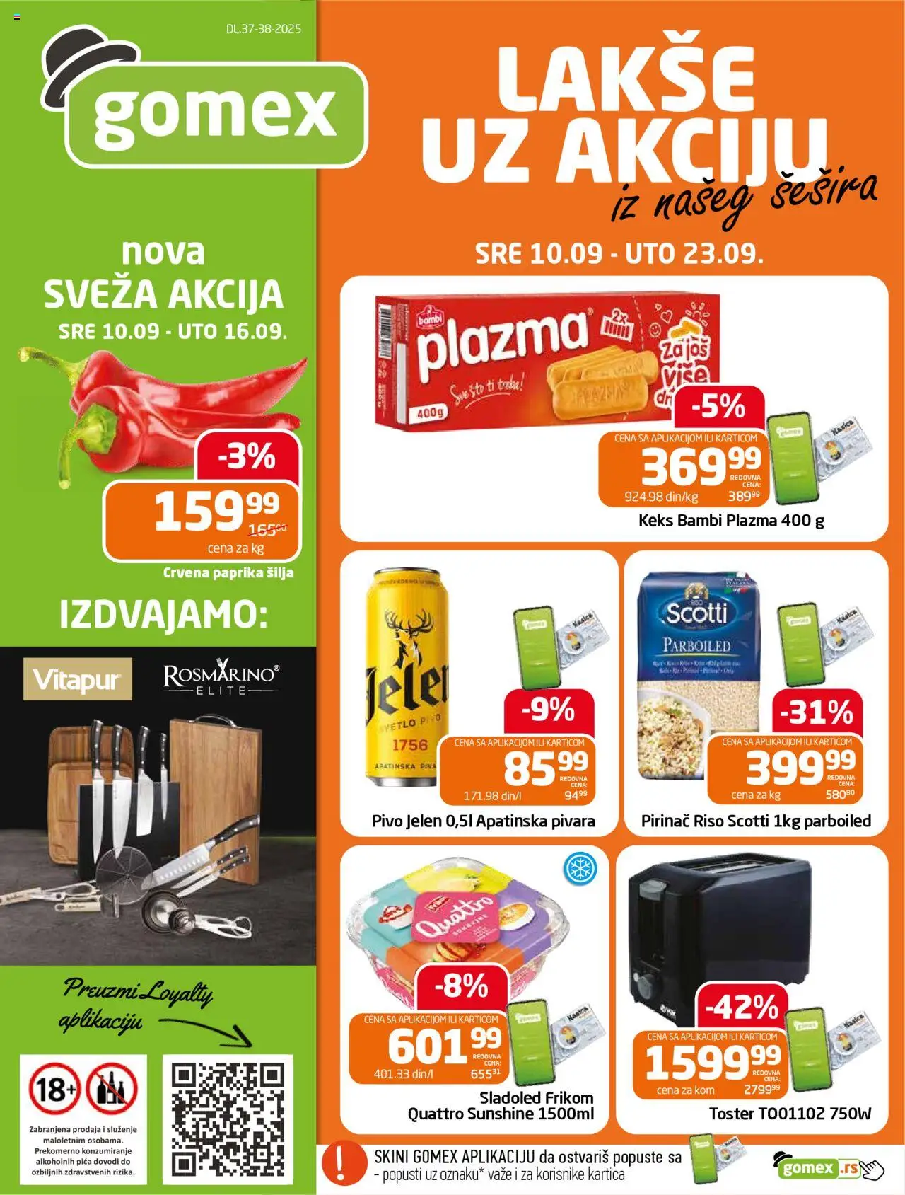 Gomex katalog - važi od 10.09.2025 | Strana: 1 | Proizvode: Keks, Sladoled, Toster, Sto
