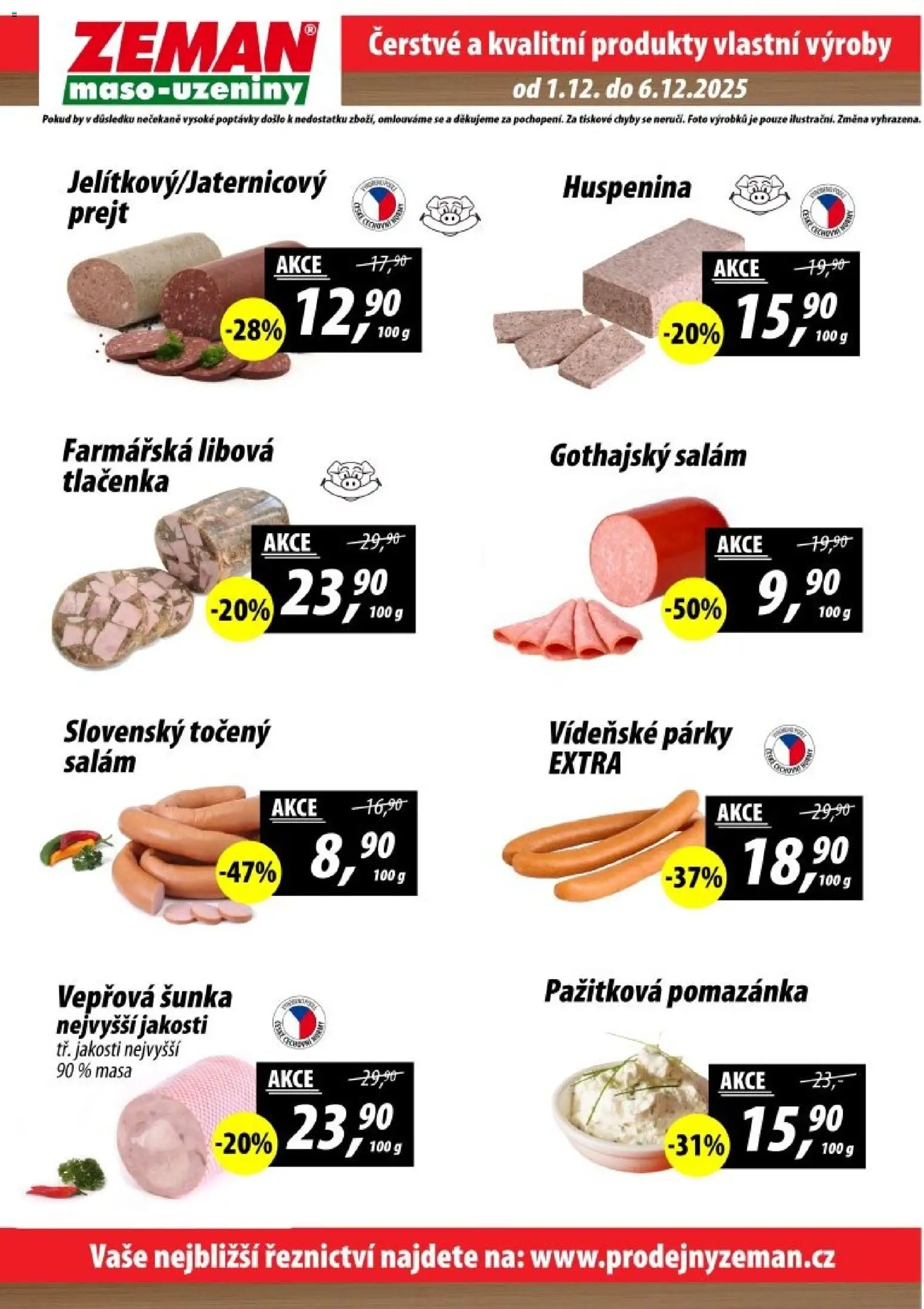Prodejny Zeman leták - Praha od 01.12.2025 | Strana: 2 | Produkty: Salám, Šunka, Vídeňské párky, Pomazánka