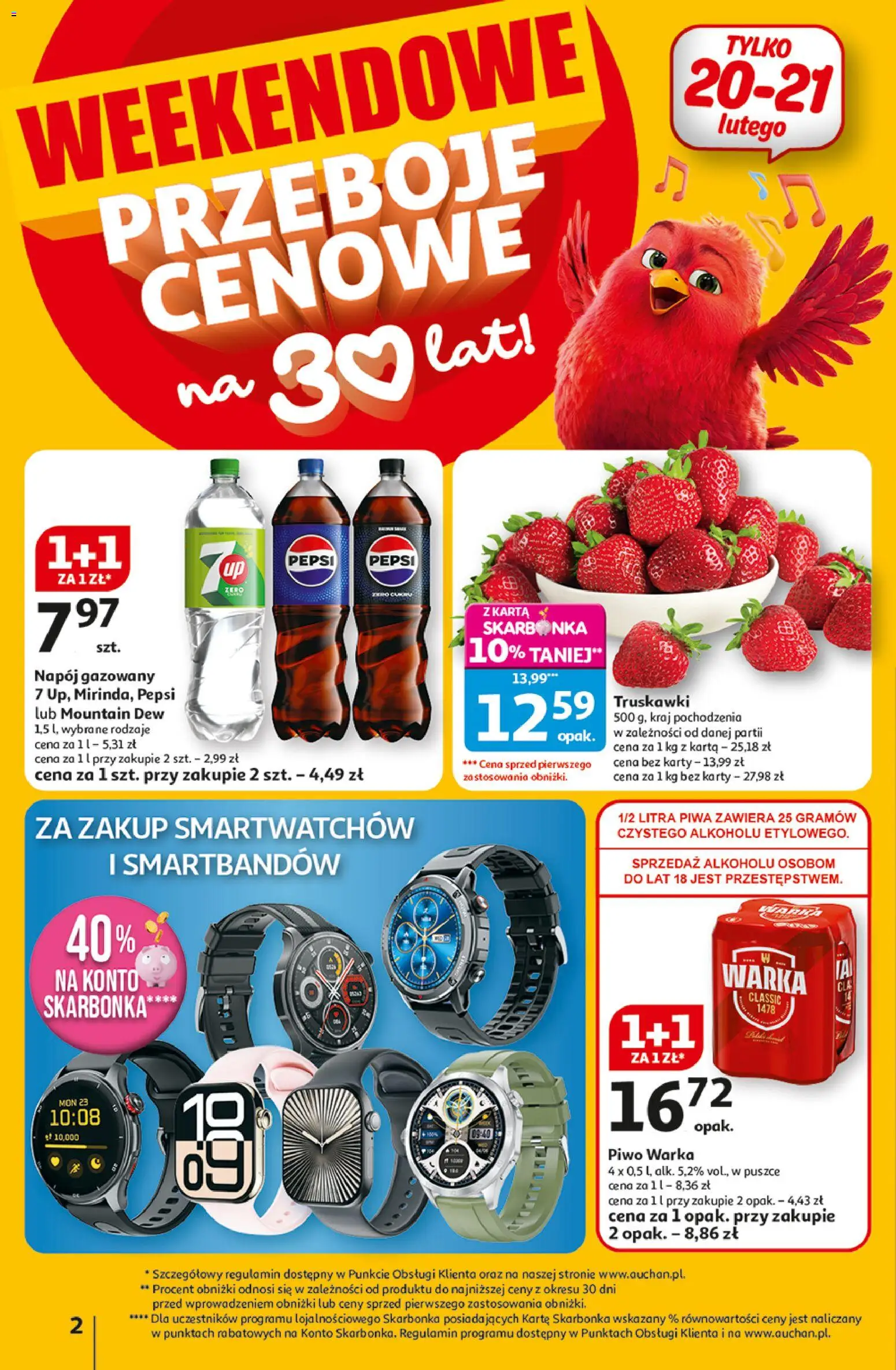 Auchan Gazetka - 30 Lat Hipermarket od 19.02.2026 | Strona: 2 | Produkty: Karta, Piwo Warka, Piwo, Truskawki