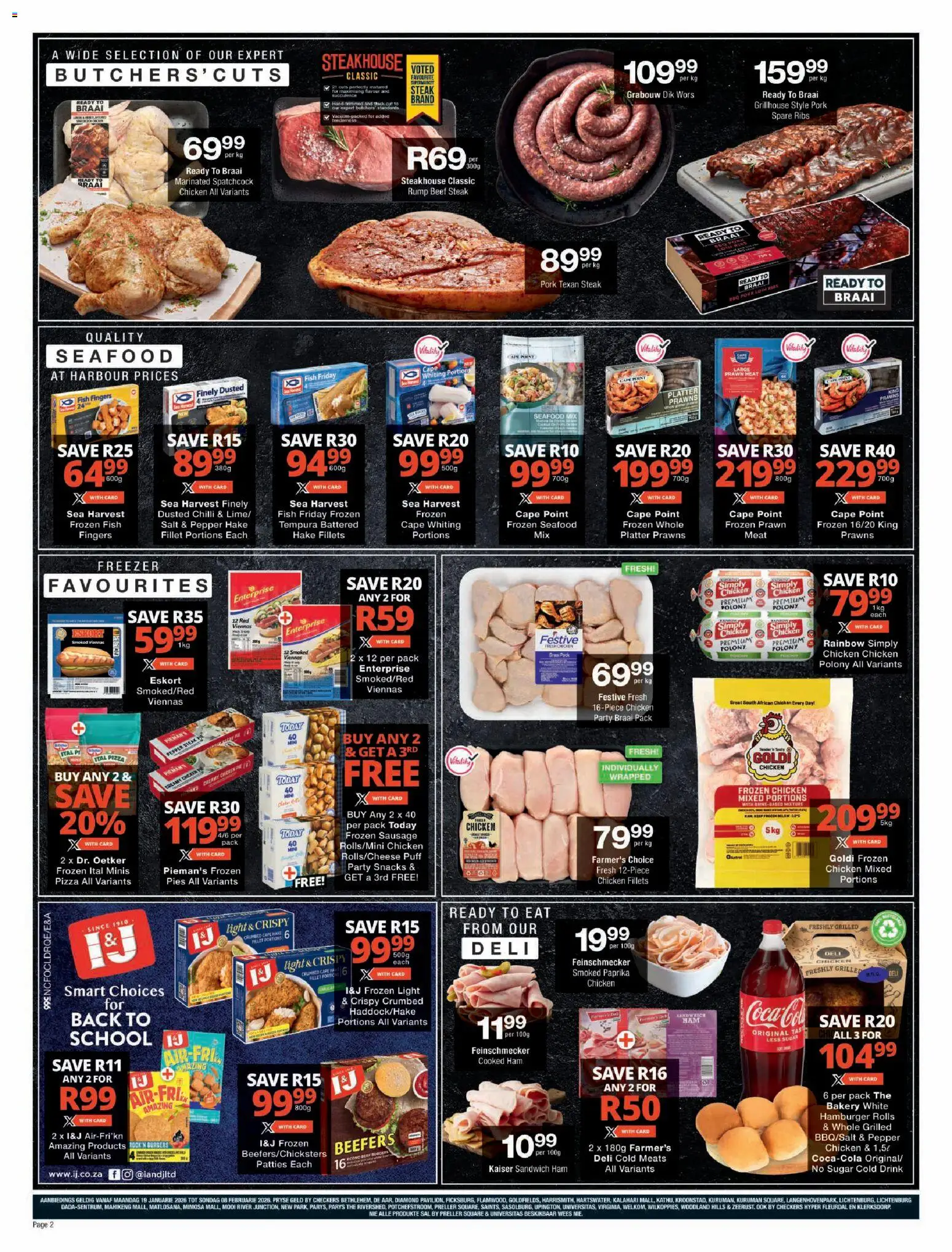 New Checkers catalogue – valid from 19.01.2026 | Page: 2 | Products: Steak, Pizza, Seafood, Chilli