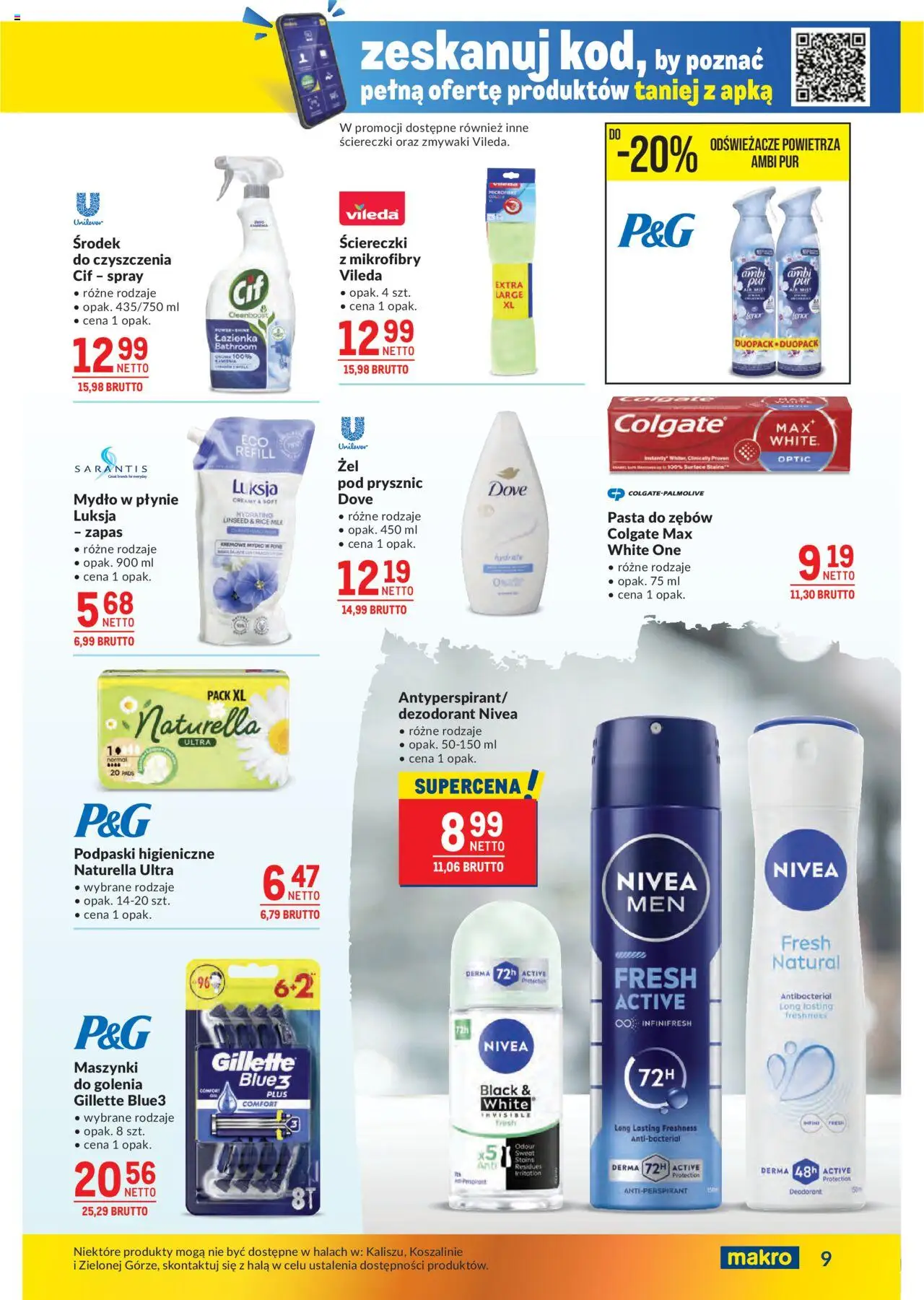 Makro Gazetka od 14.10.2025 | Strona: 9 | Produkty: Gillette, Mydło w płynie, Podpaski, Pasta do zębów