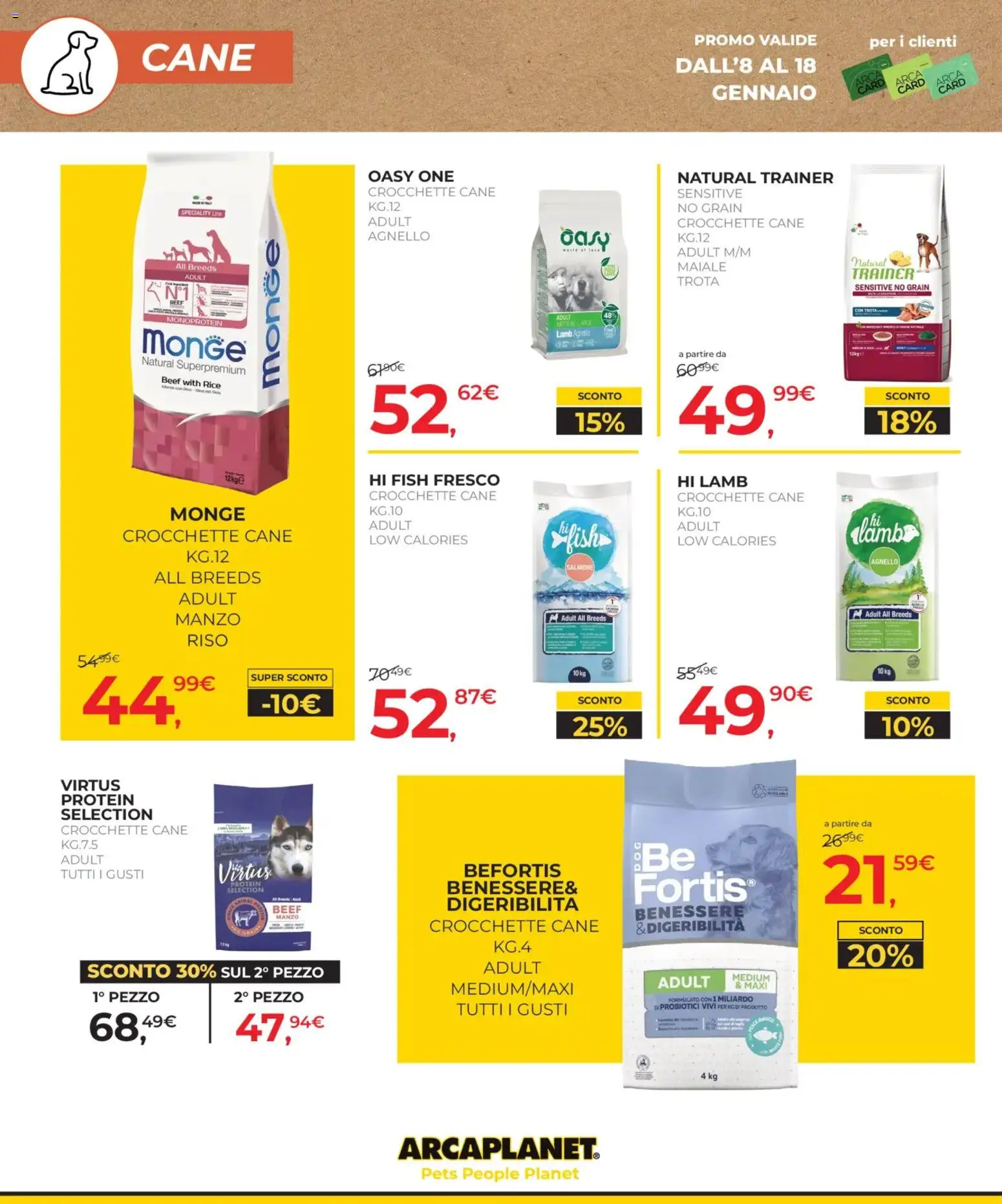 Volantino Arcaplanet del 08.01.2026 | Pagina: 8 | Prodotti: Salmone, Crocchette, Crocchette cane, Agnello