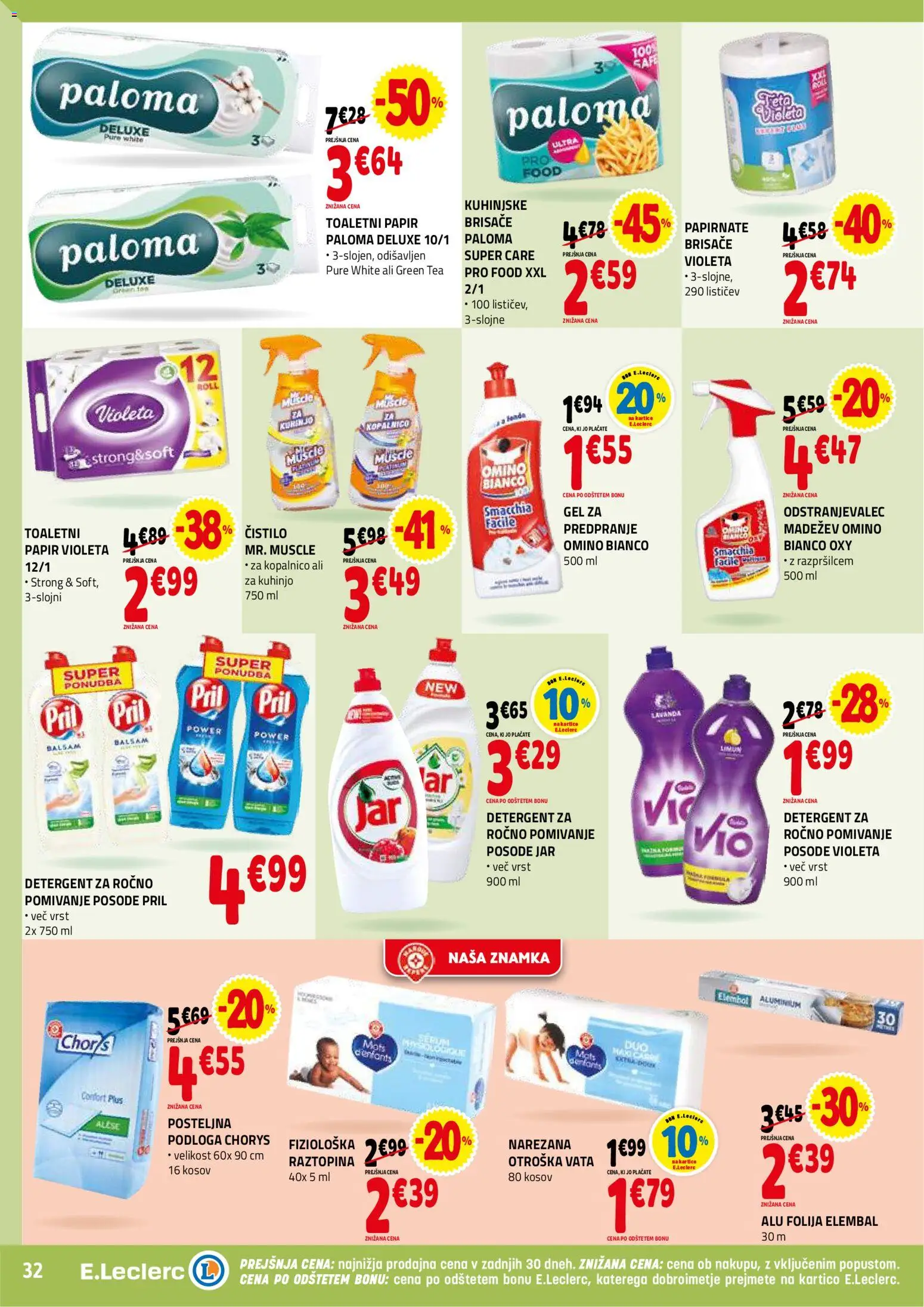 Novi E.leclerc katalog ponudbe – veljaven od 07.01.2026 | Stran: 32 | Izdelki: Toaletni papir, Podloga, Detergent, Folija