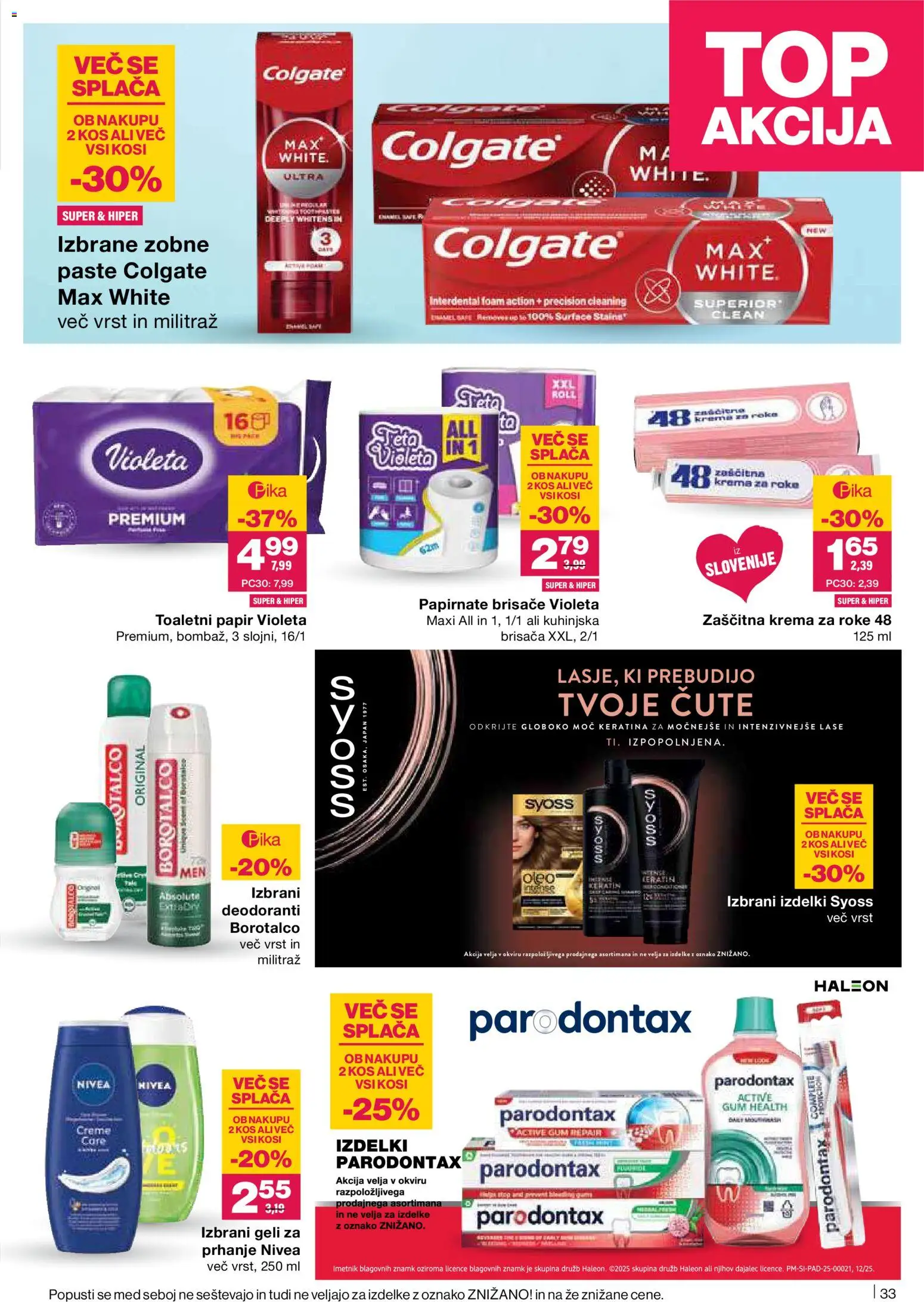 Novi Mercator katalog ponudbe – veljaven od 08.01.2026 | Stran: 33 | Izdelki: Toaletni papir, Papirnate brisače, Kos, Krema