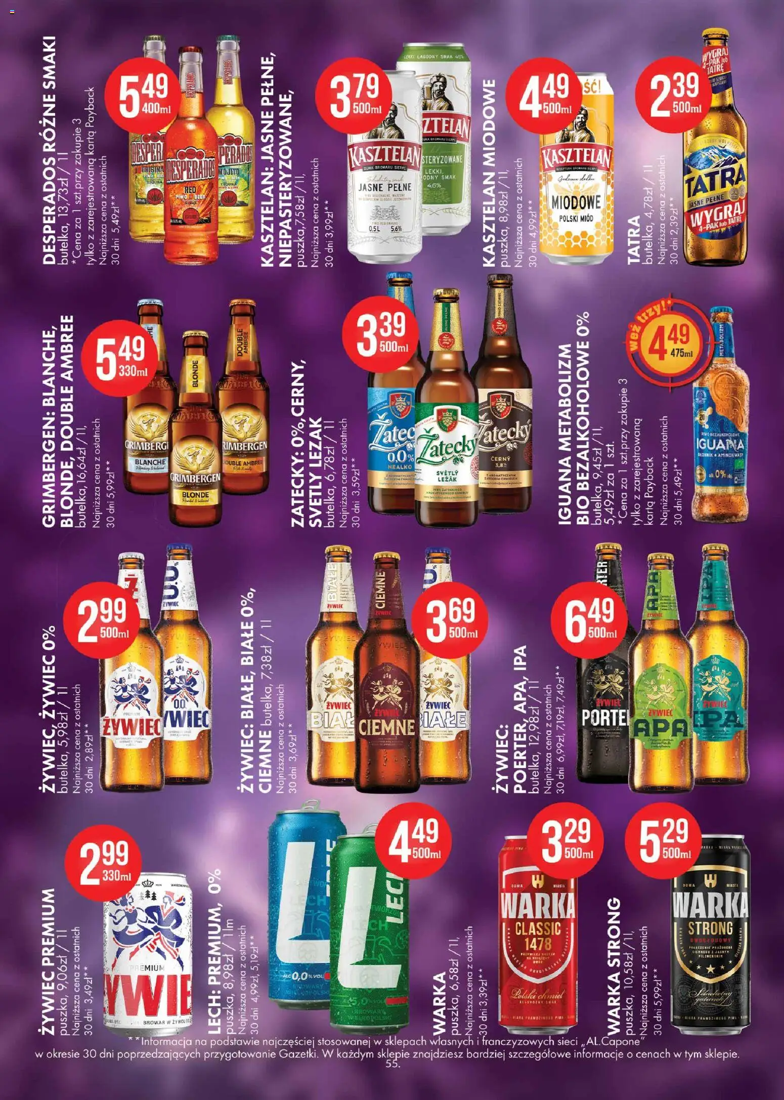 Al.Capone Gazetka od 13.11.2025 | Strona: 55 | Produkty: Karta, Leżak, Warka, Piwo