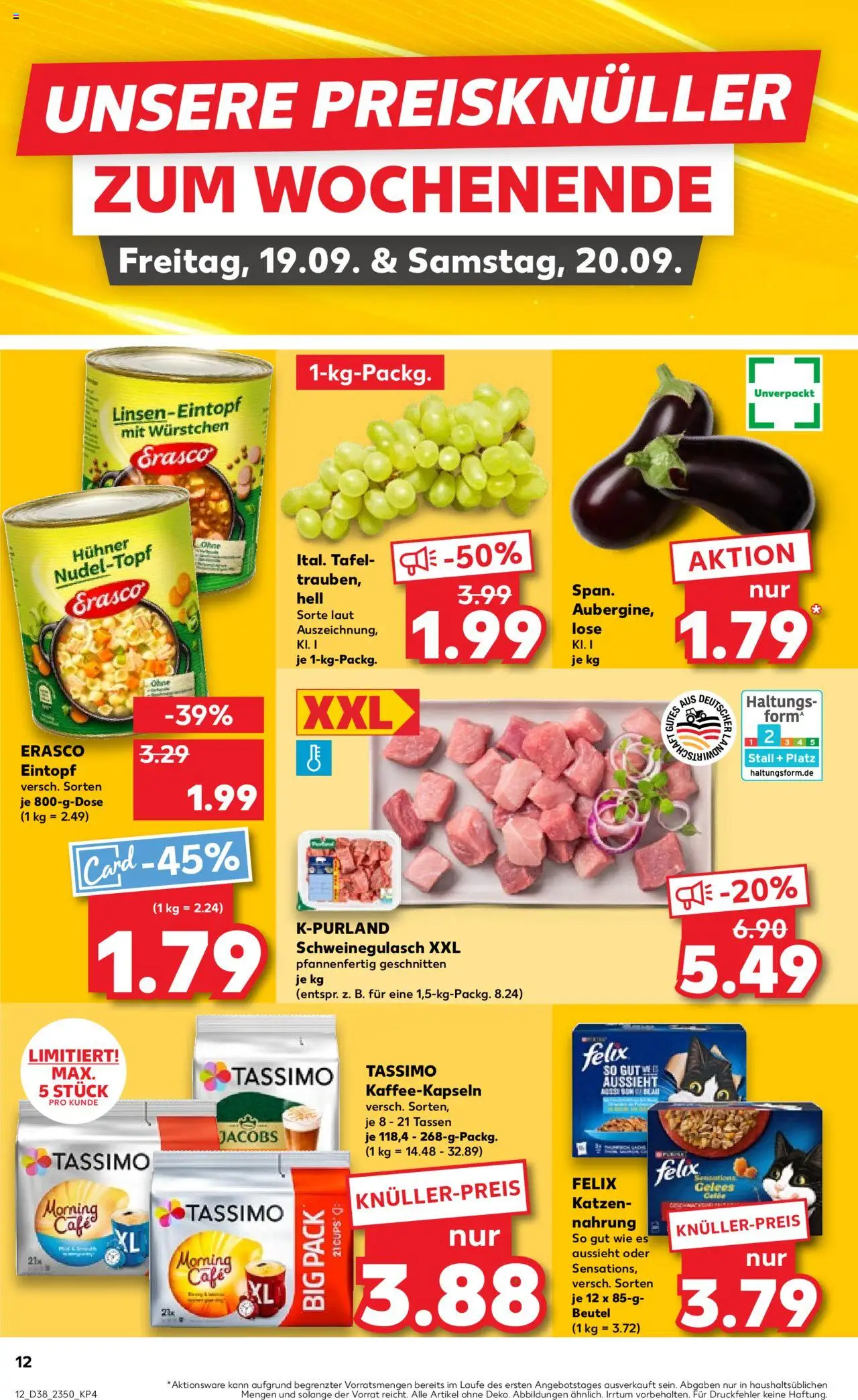 Kaufland prospekt Völklingen	 – gültig ab 18.09.2025 | Seite: 12 | Produkte: Schweinegulasch, Erasco, Tassimo