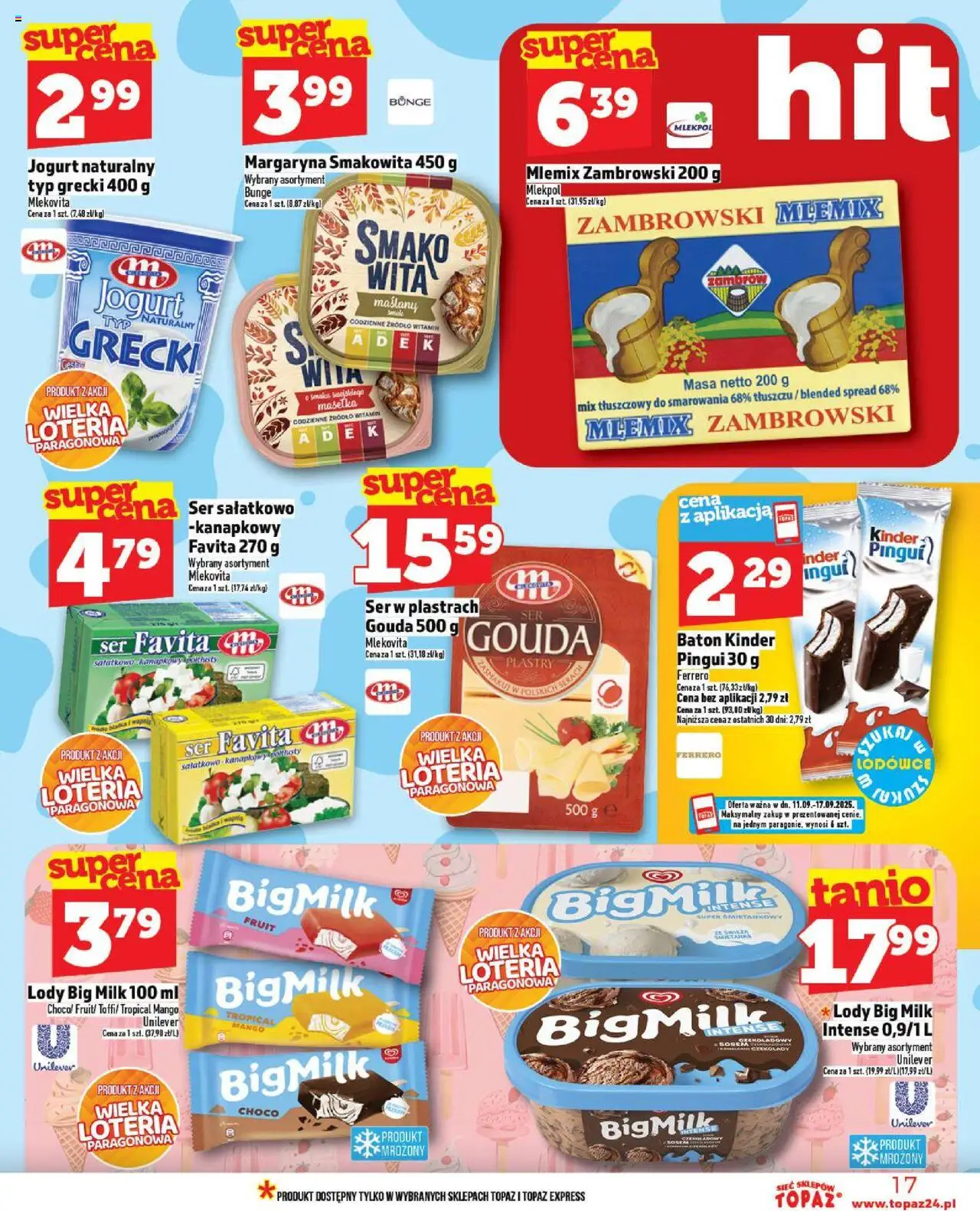 Topaz Gazetka - Ceny małe na stałe od 11.09.2025 | Strona: 17 | Produkty: Ser favita, Jogurt naturalny, Ser, Jogurt