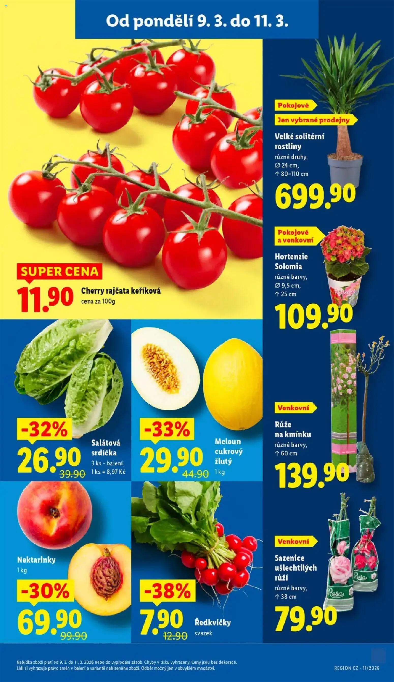 Lidl aktuální leták od 09.03.2026 | Strana: 11 | Produkty: Meloun, Salátová srdíčka, Nektarinky, Rostliny