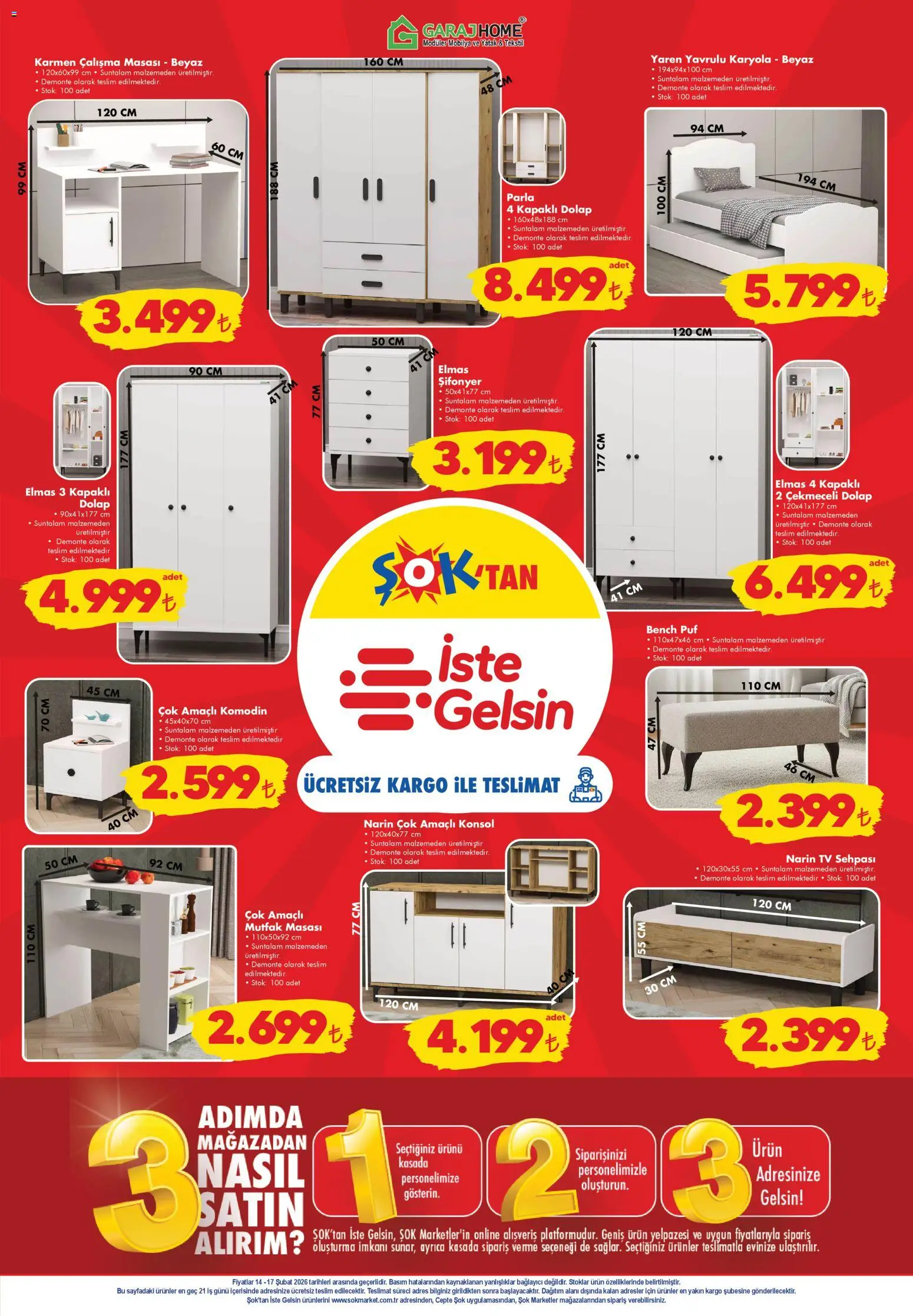 Şok Market Hafta sonu fırsatları - 14.02.2026 tarihinden itibaren geçerlidir | Sayfa: 3 | Ürünler: Mutfak masası, Yatak, Çekmeceli dolap, Bağlayıcı