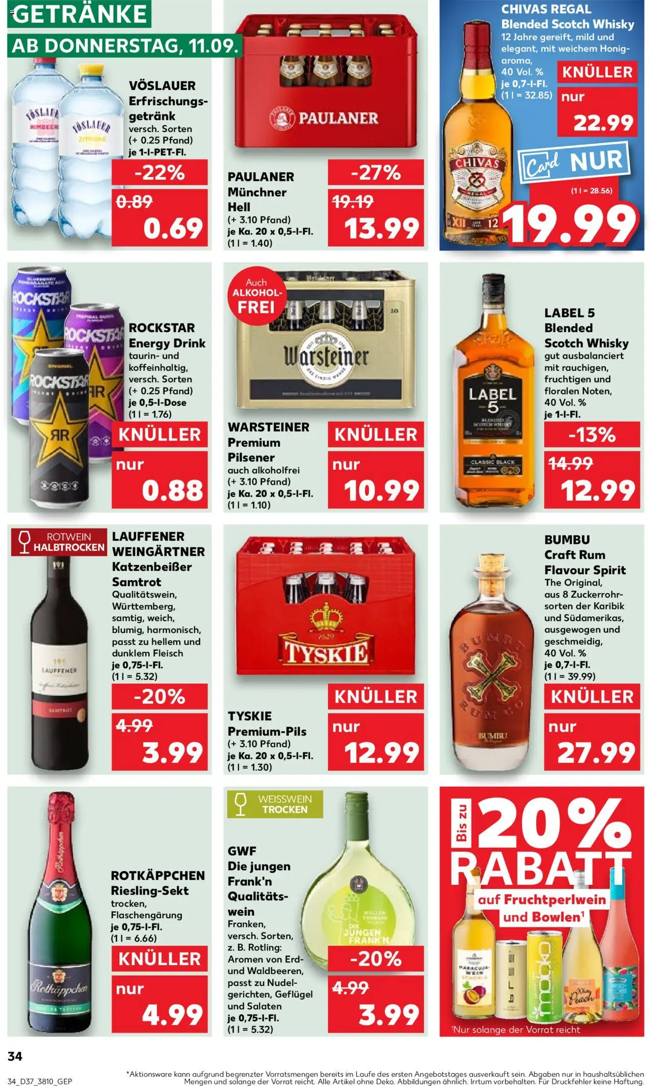 Kaufland prospekt Berlin	 – gültig ab 11.09.2025 | Seite: 34 | Produkte: Rockstar energy, Regal, Wein, Paulaner
