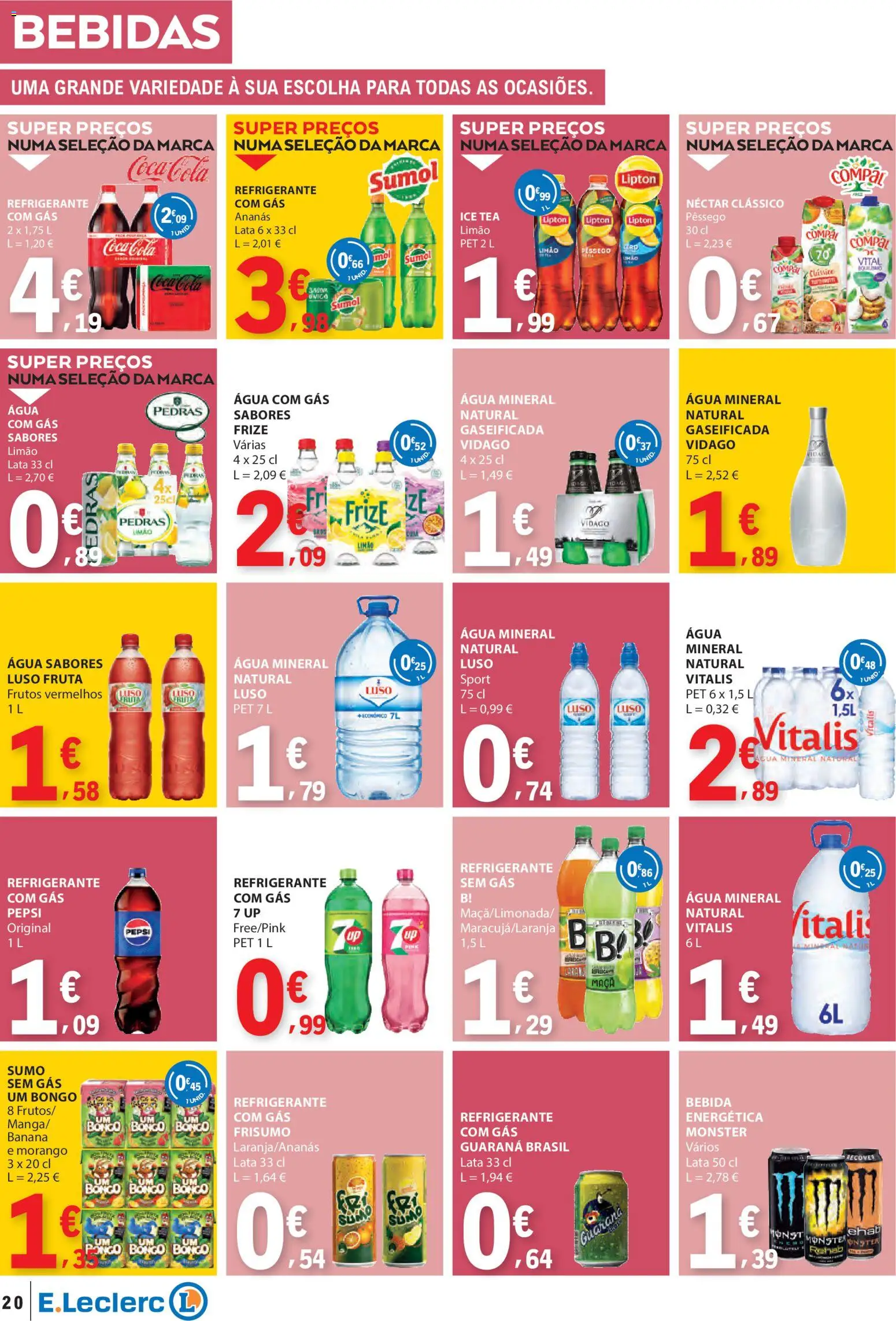 E.Leclerc folheto │ válido de 08.01.2026 | Página: 20 | Produtos: Agua, Refrigerante, Banana, Maça
