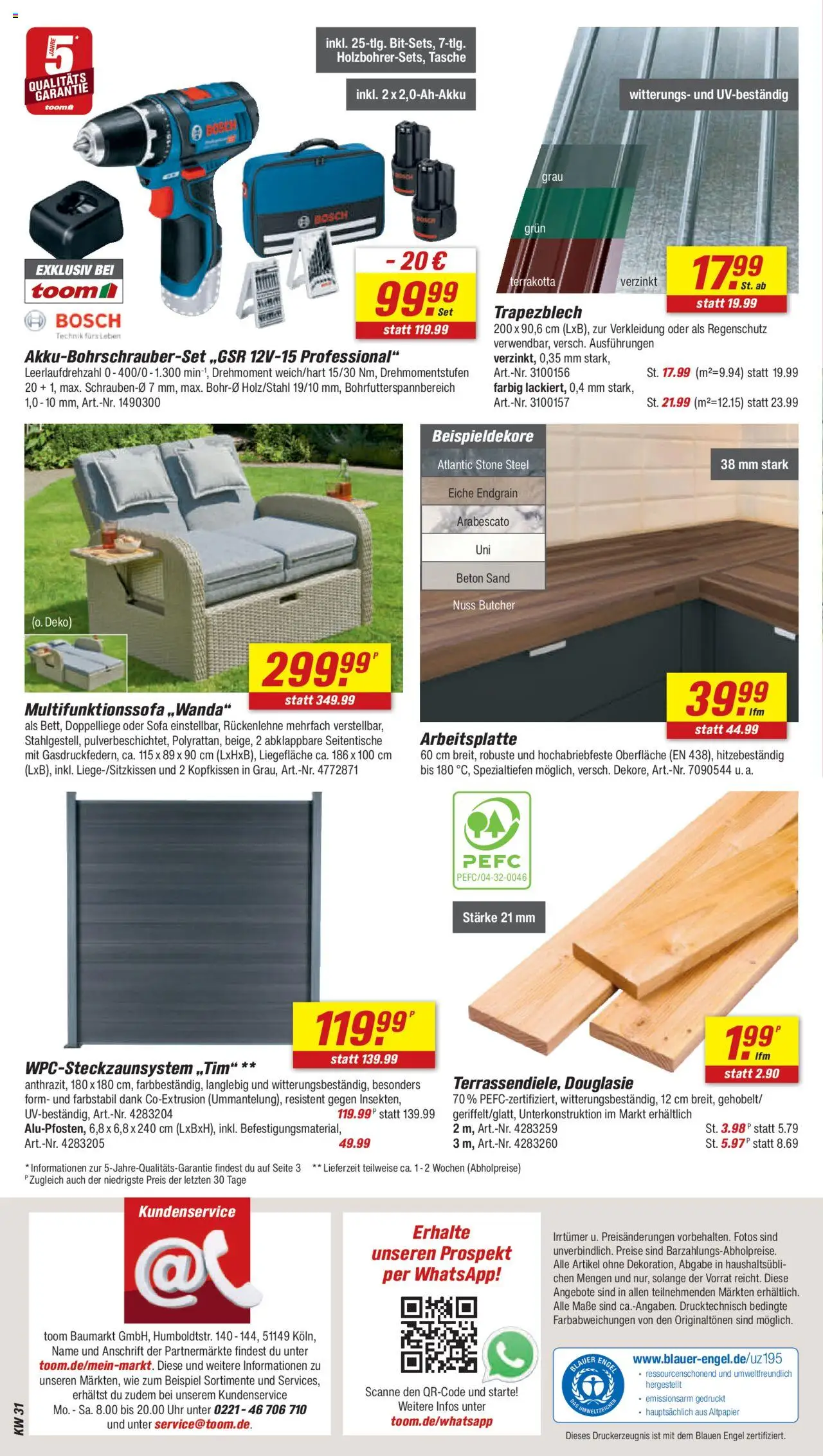 Toom Baumarkt Prospekt 	 - gültig ab dem 26.07.2025 | Seite: 14 | Produkte: Bosch, Tasche, Sofa, Uhr