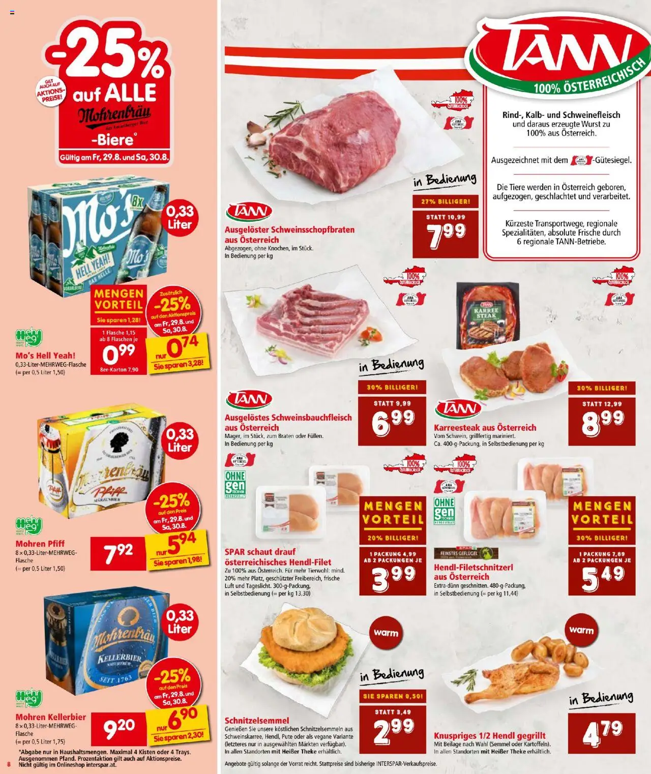 Interspar Flugblatt gültig ab 28.08.2025 | Seite: 8 | Produkte: Wurst, Bier, Schweinefleisch