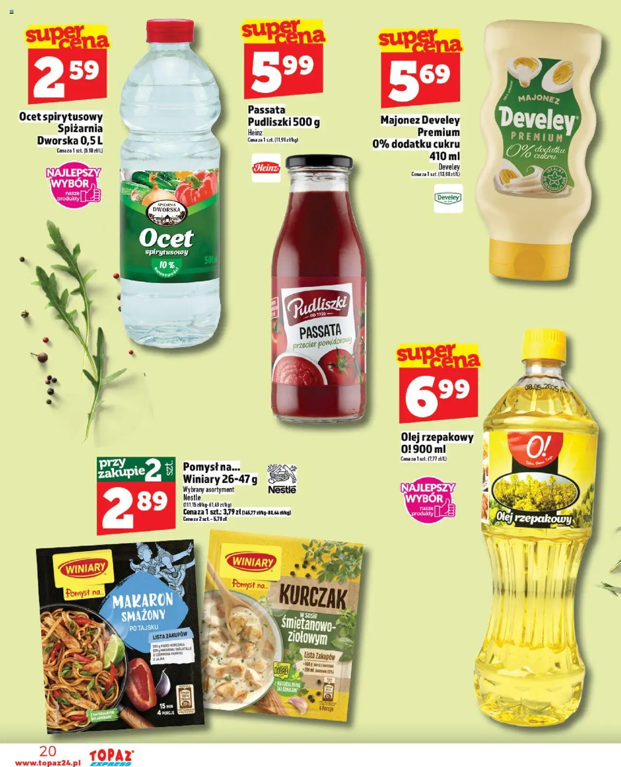 Topaz Gazetka - Express od 14.08.2025 | Strona: 20 | Produkty: Olej rzepakowy, Ocet, Jajka, Makaron