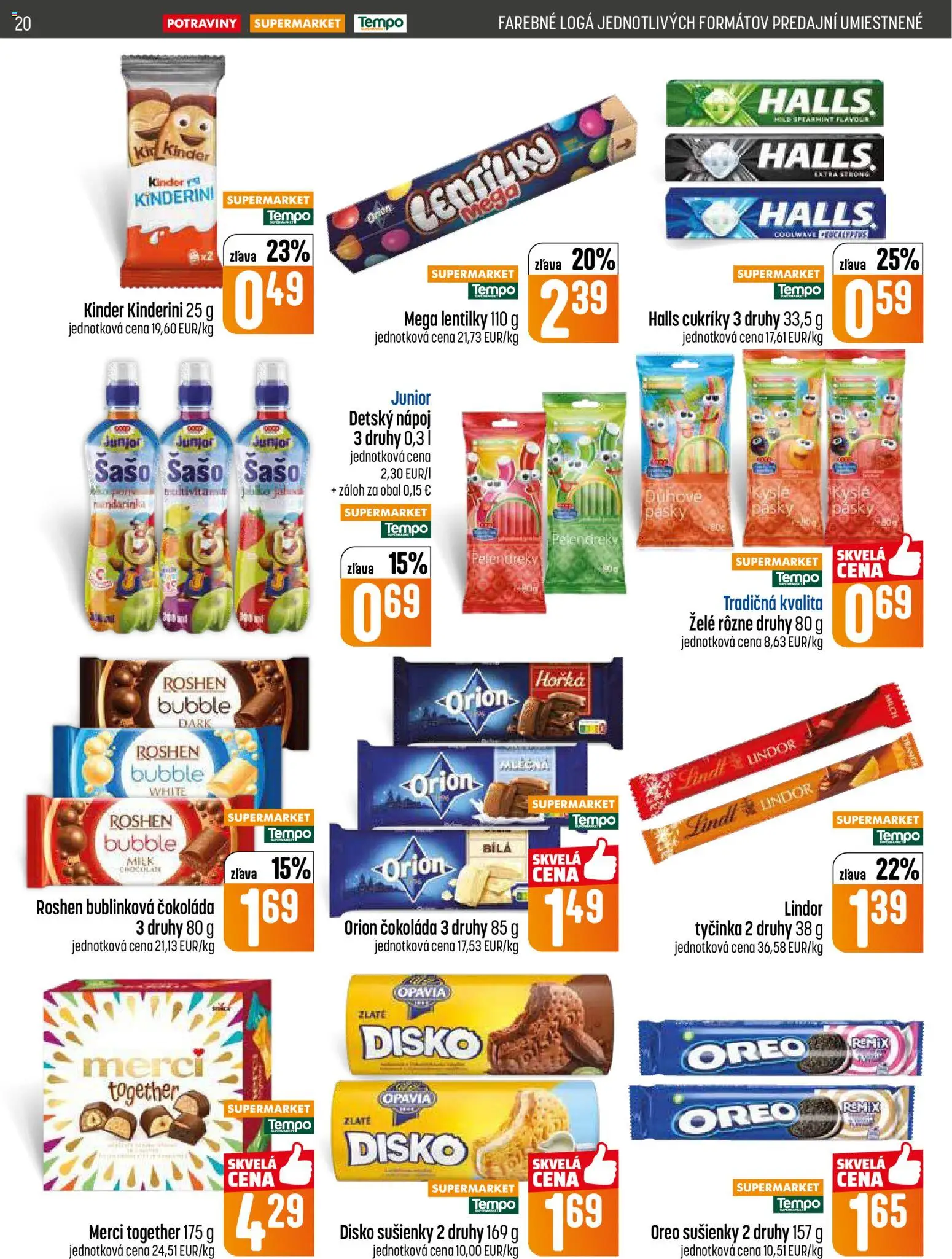 Nové COOP Jednota akcie – leták je platný od 30.04.2026 | Strana: 20 | Produkty: Lindor, Merci, Kinder, Cukríky