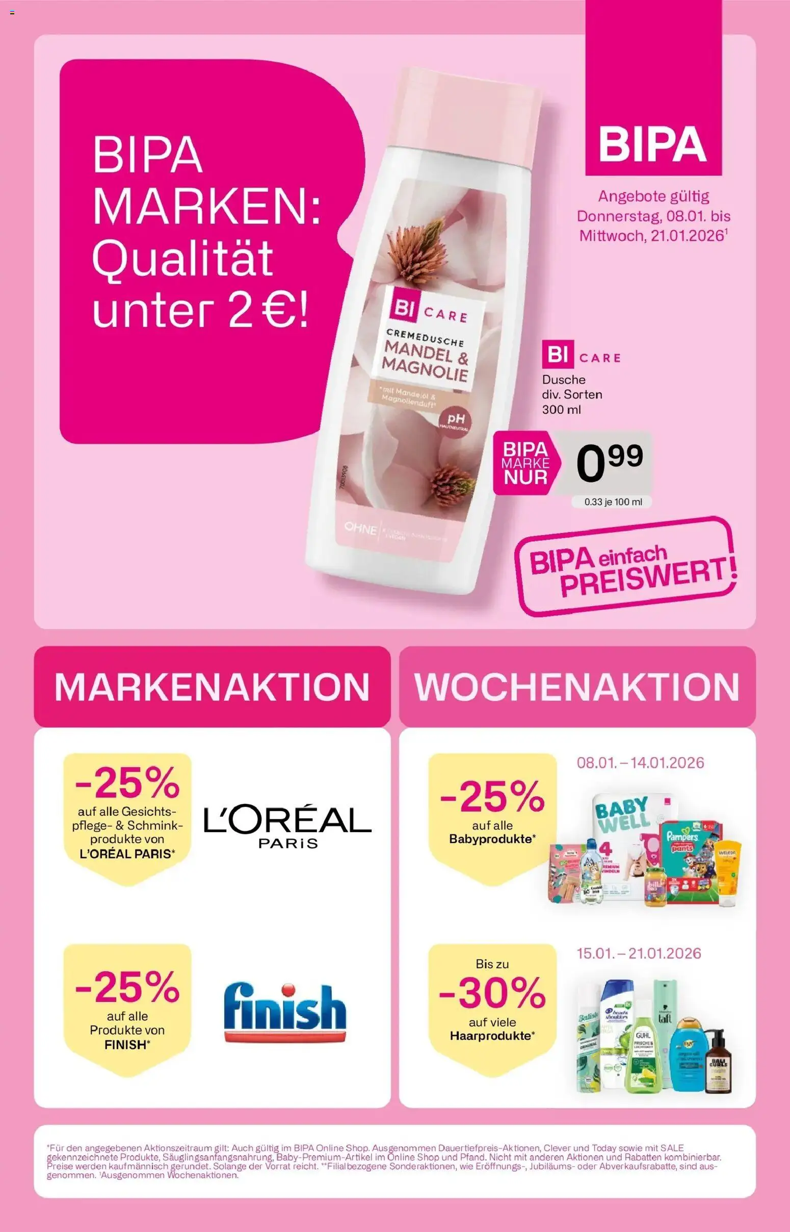 Bipa Flugblatt gültig ab 08.01.2026 | Seite: 1 | Produkte: Dusche, Pampers