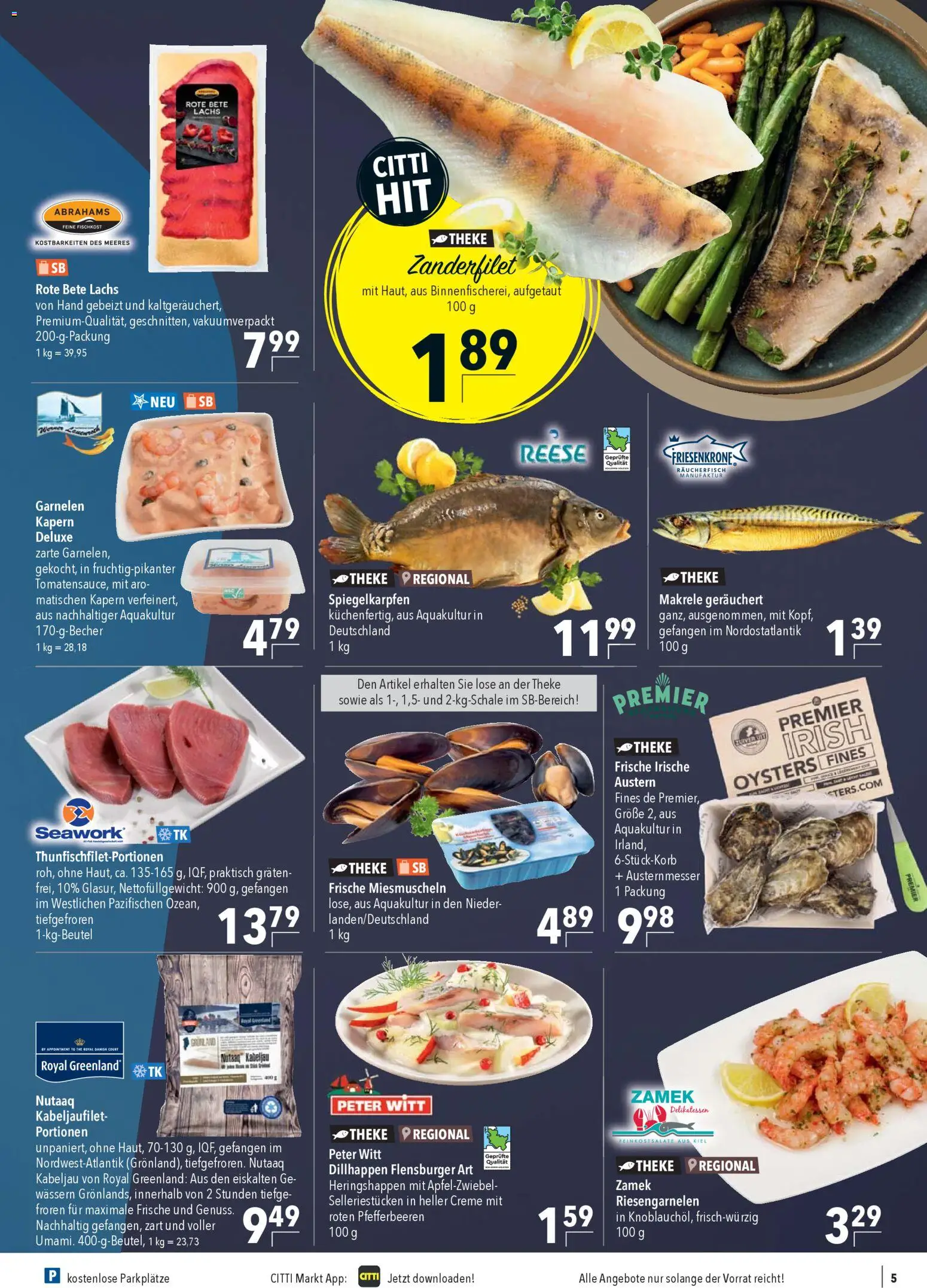 CITTI Markt Prospekt 	 – gültig ab 19.11.2025 | Seite: 5 | Produkte: Theke, Garnelen, Creme, Flensburger