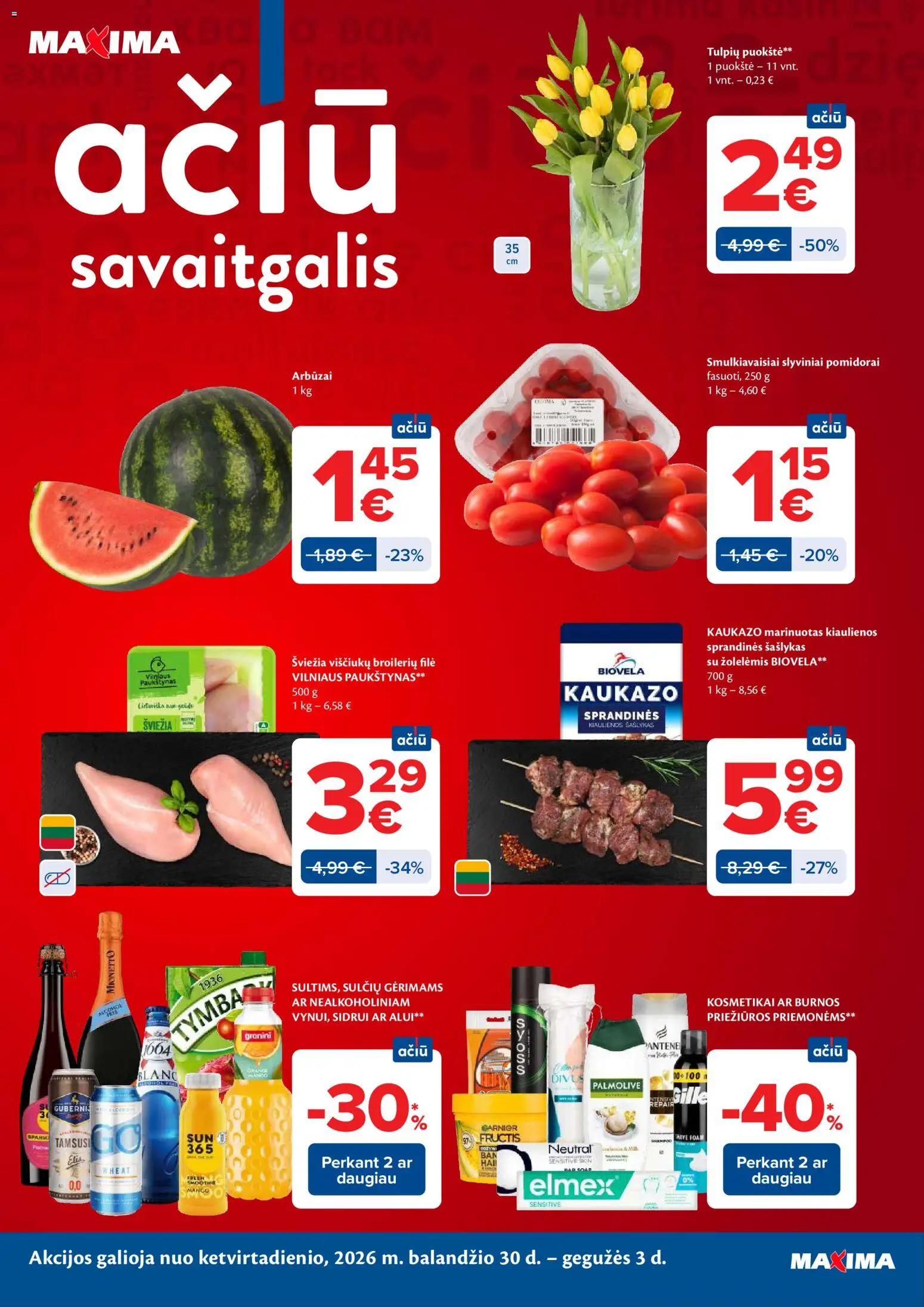 MAXIMA akcijos nuo 28.04.2026 | Puslapis: 56 | Prekių: Kiaulienos, Viščiukų, Pomidorai