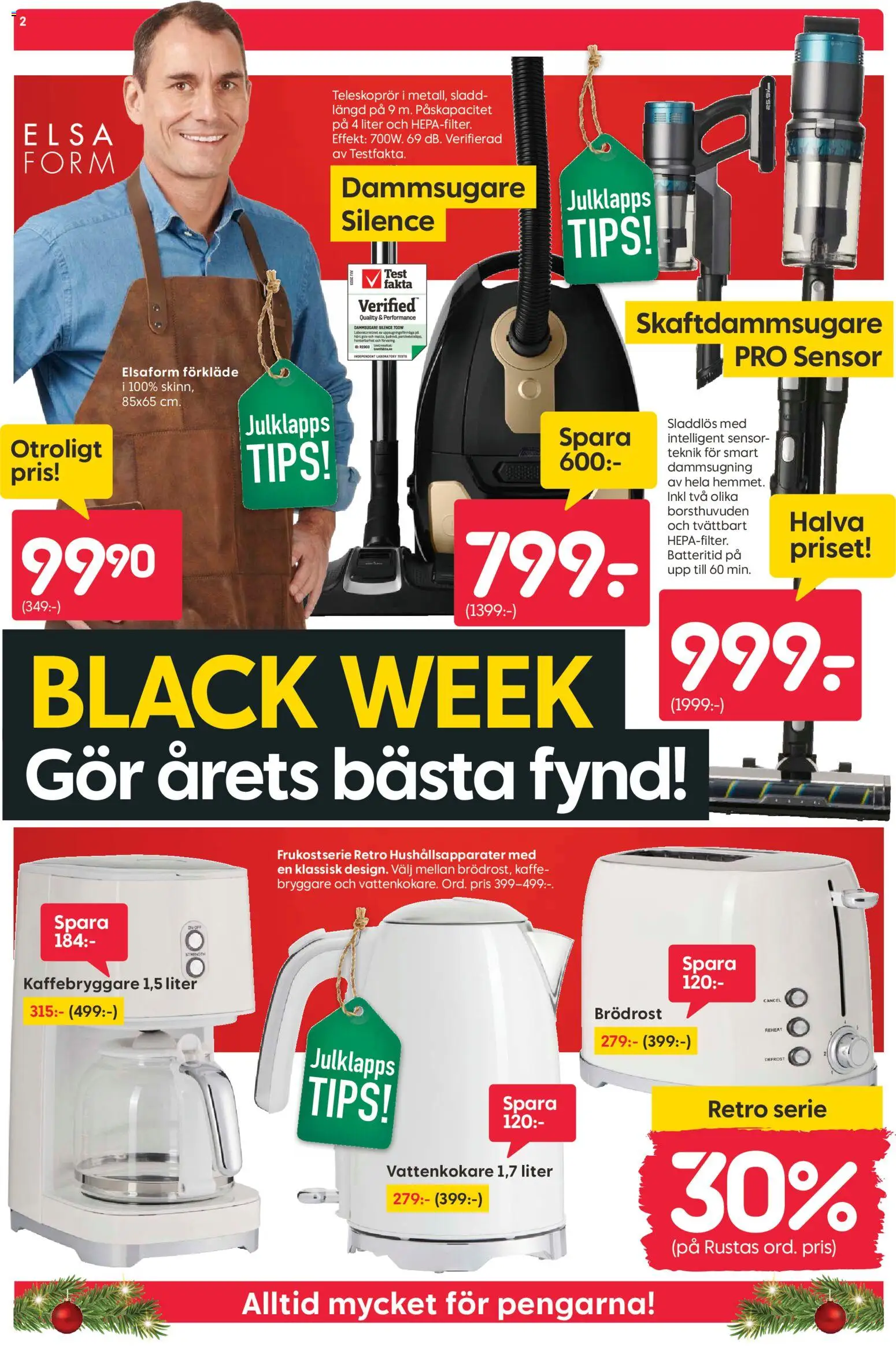 Rusta reklamblad aktuell från 24.11.2025 | Sida: 2 | Produkter: Vattenkokare, Dammsugare, Kaffe, Skaftdammsugare