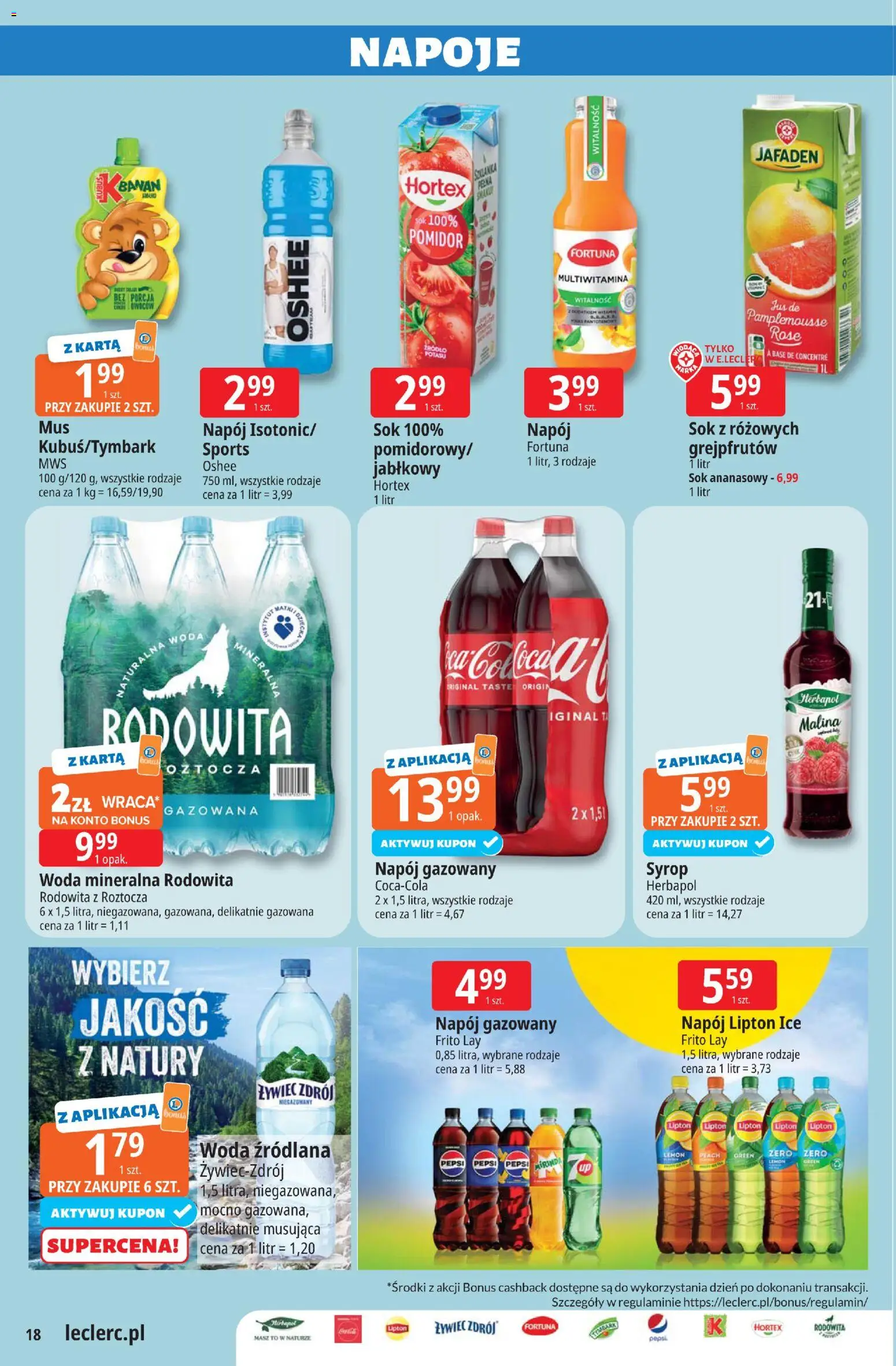 E.Leclerc gazetka - Radom od 24.03.2026 | Strona: 12 | Produkty: Sok ananasowy, Malina, Pepsi, Woda