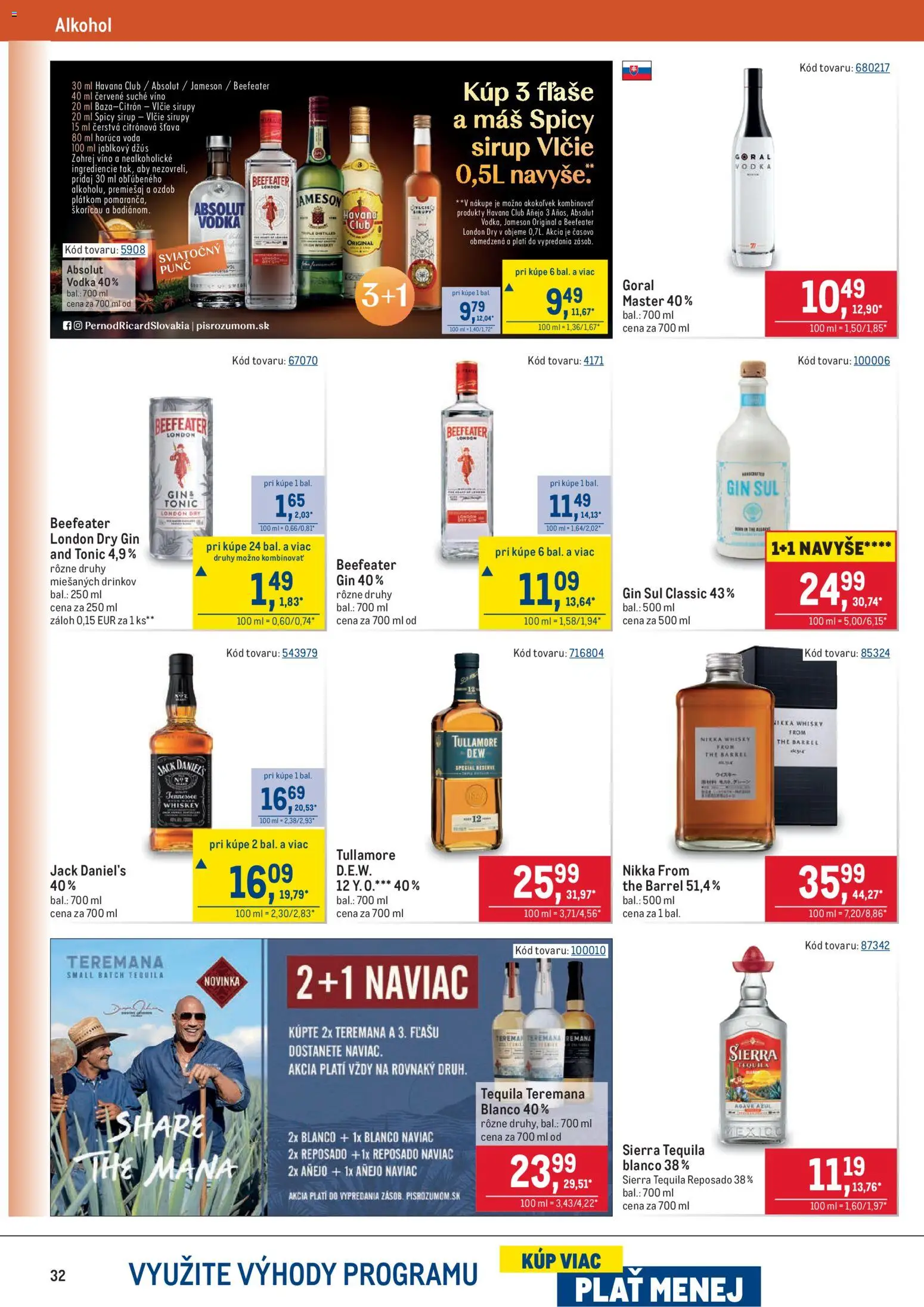 Nové Metro akcie – leták je platný od 05.11.2025 | Strana: 32 | Produkty: Whisky, Voda, Alkohol, Tequila